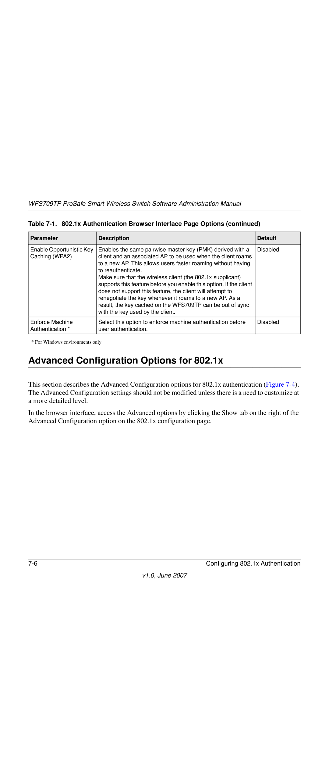 NETGEAR WFS709TP-100NAS manual Advanced Configuration Options for 