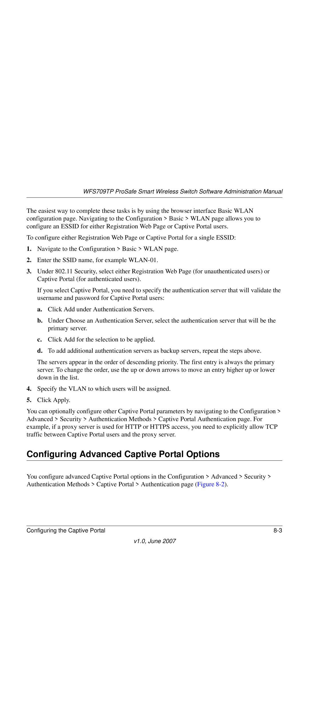 NETGEAR WFS709TP-100NAS manual Configuring Advanced Captive Portal Options 