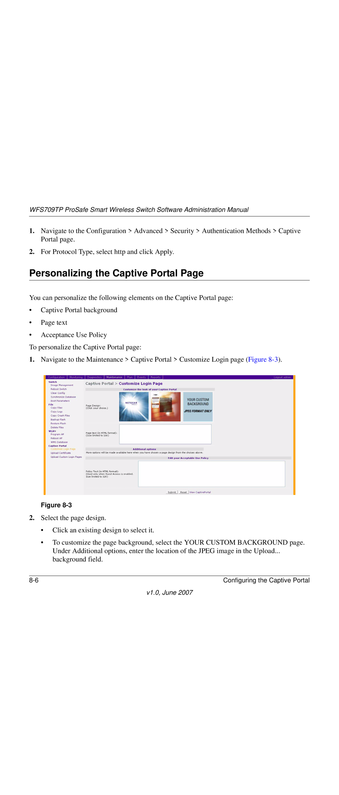 NETGEAR WFS709TP-100NAS manual Personalizing the Captive Portal 