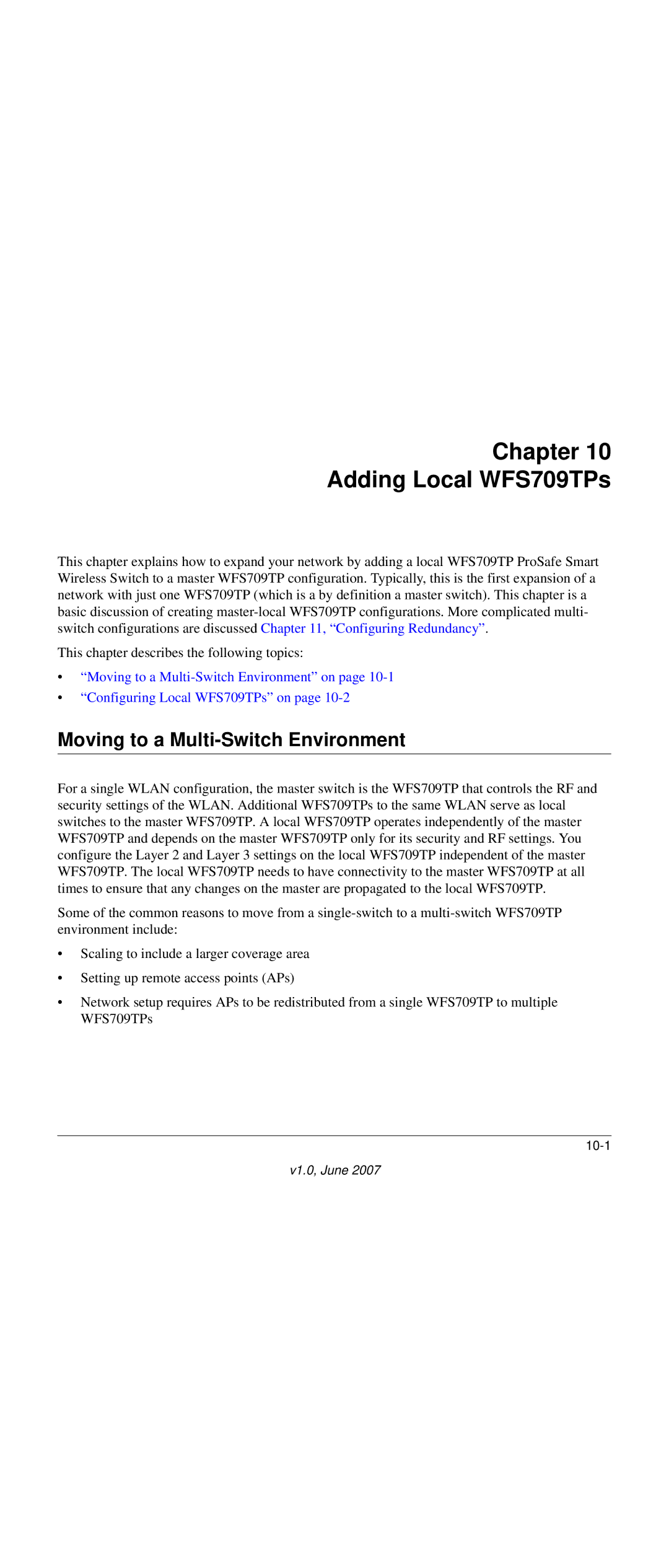 NETGEAR WFS709TP-100NAS manual Chapter Adding Local WFS709TPs, Moving to a Multi-Switch Environment 