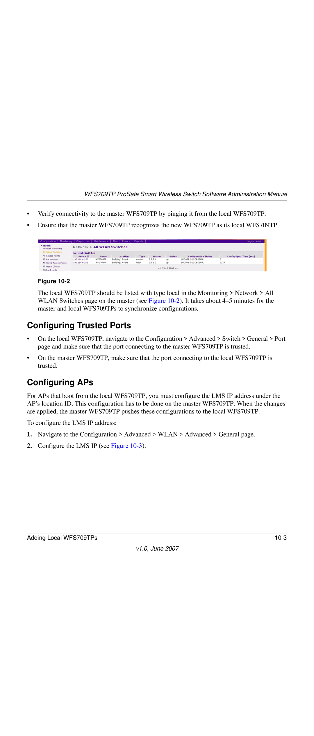 NETGEAR WFS709TP-100NAS manual Configuring Trusted Ports, Configuring APs 