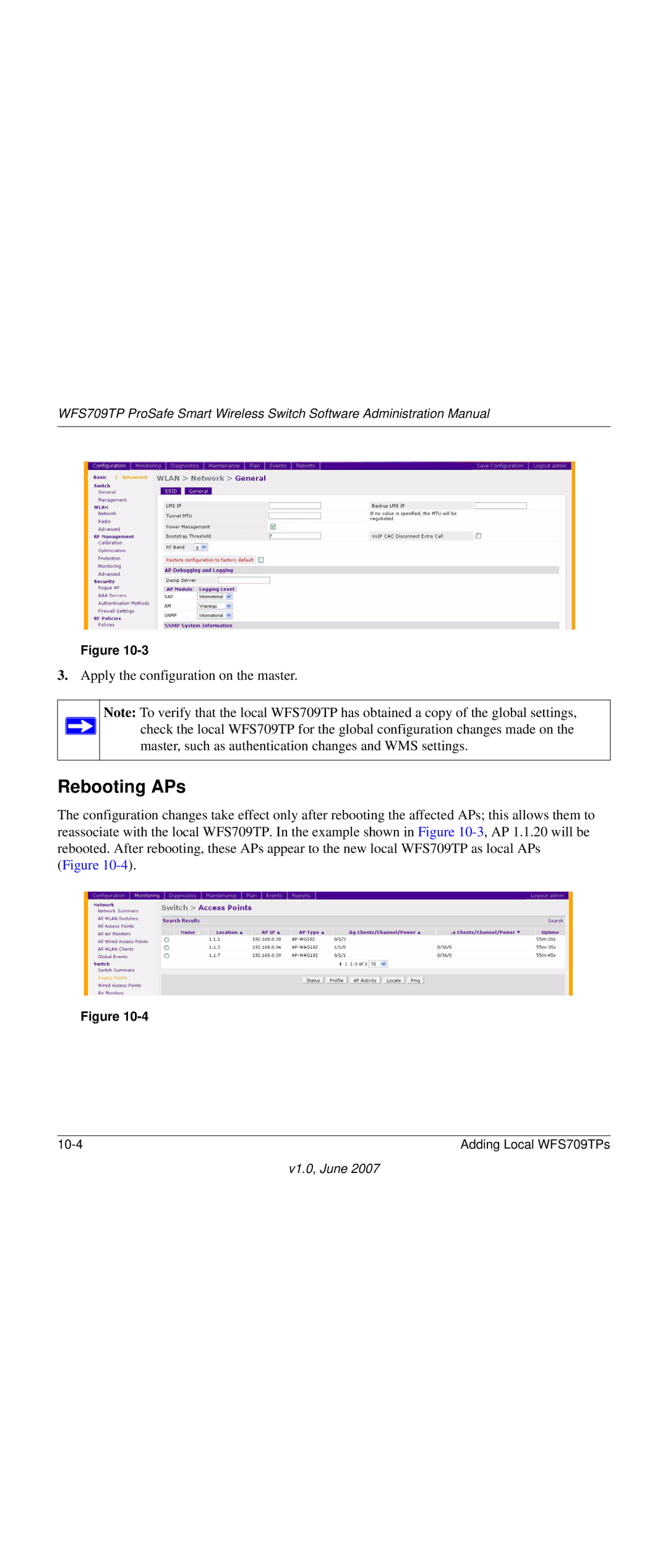 NETGEAR WFS709TP-100NAS manual Rebooting APs 