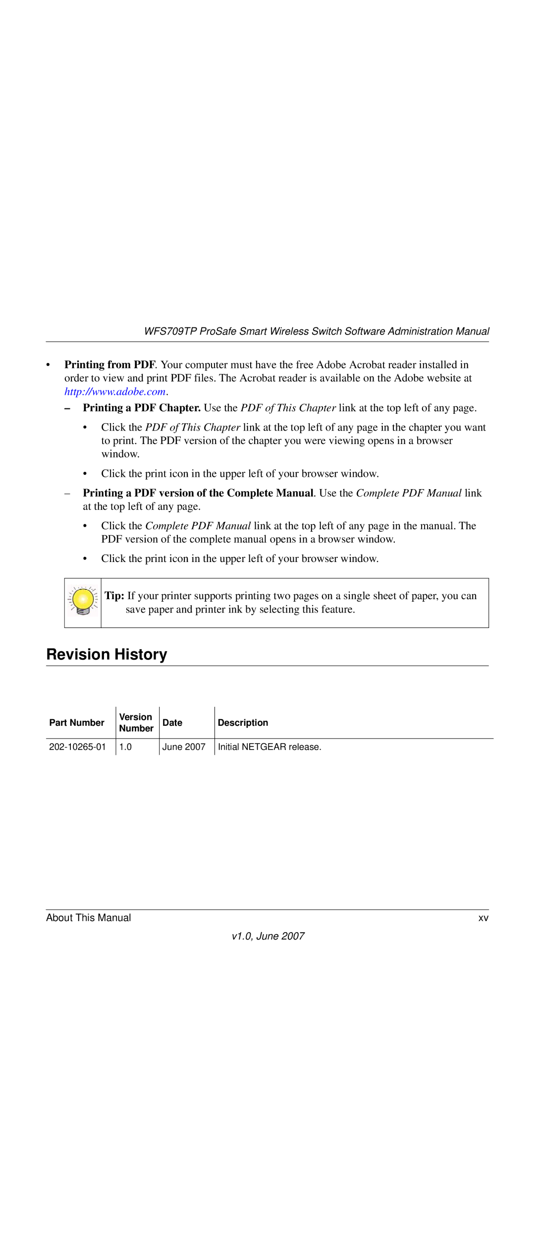 NETGEAR WFS709TP-100NAS manual Revision History 