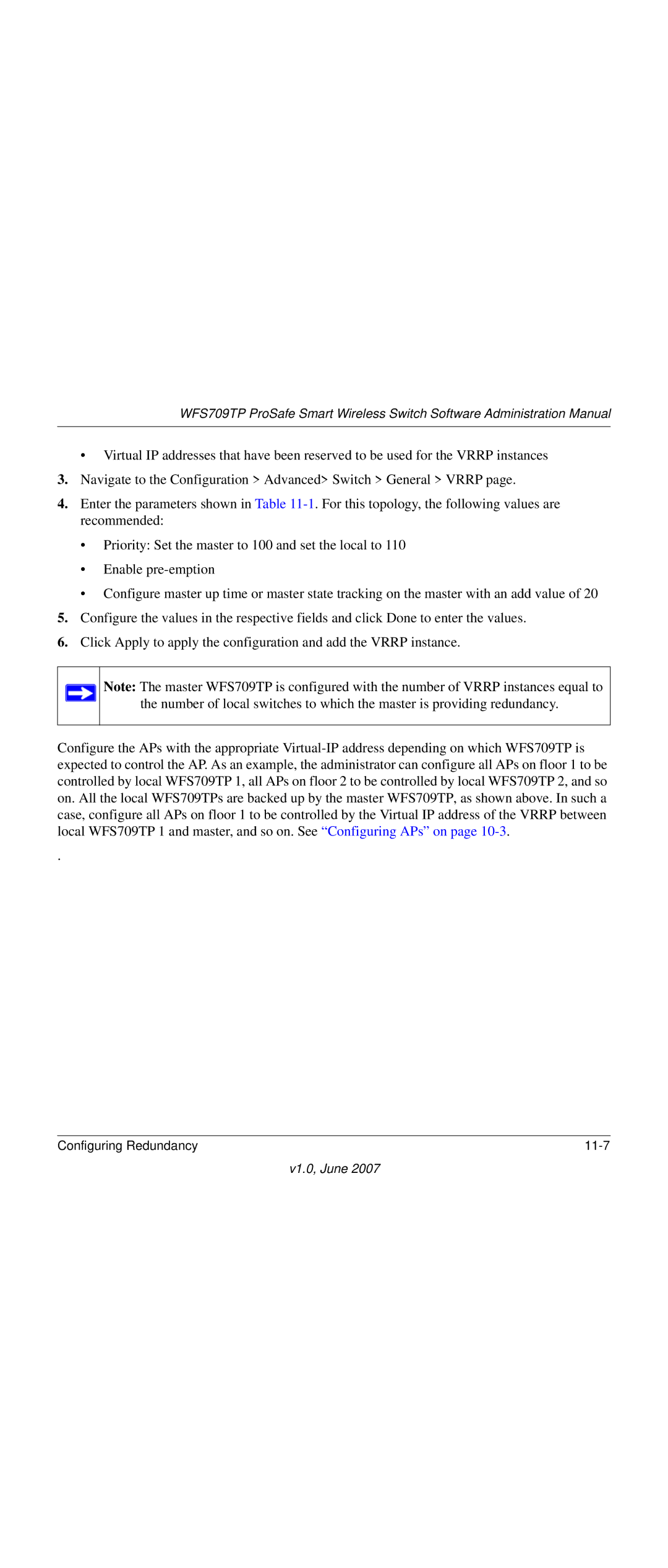 NETGEAR WFS709TP-100NAS manual Configuring Redundancy 11-7 