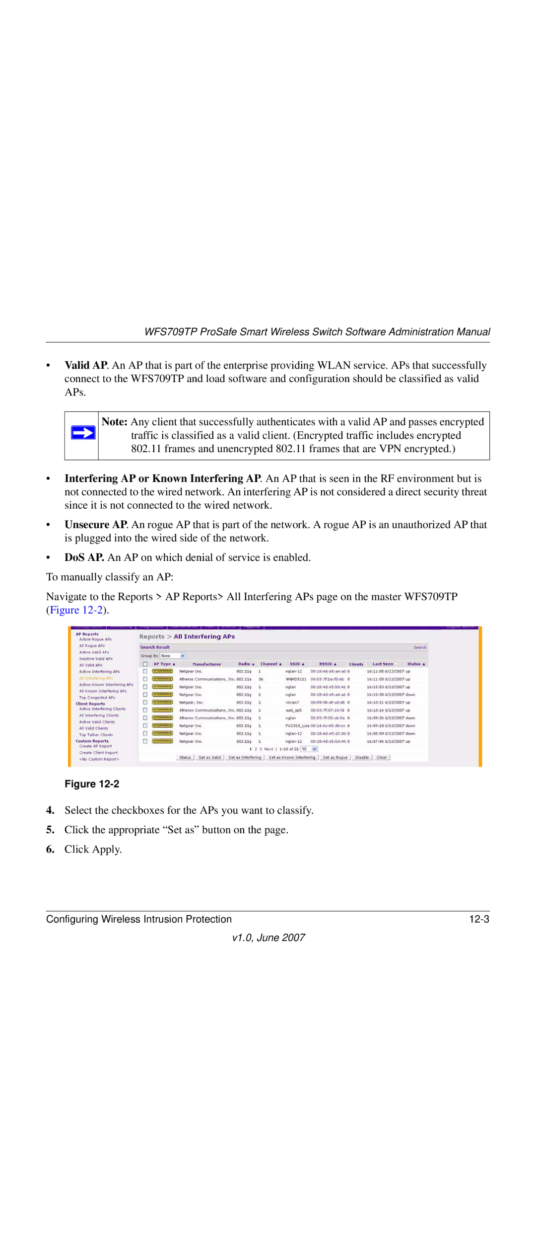 NETGEAR WFS709TP-100NAS manual Configuring Wireless Intrusion Protection 12-3 