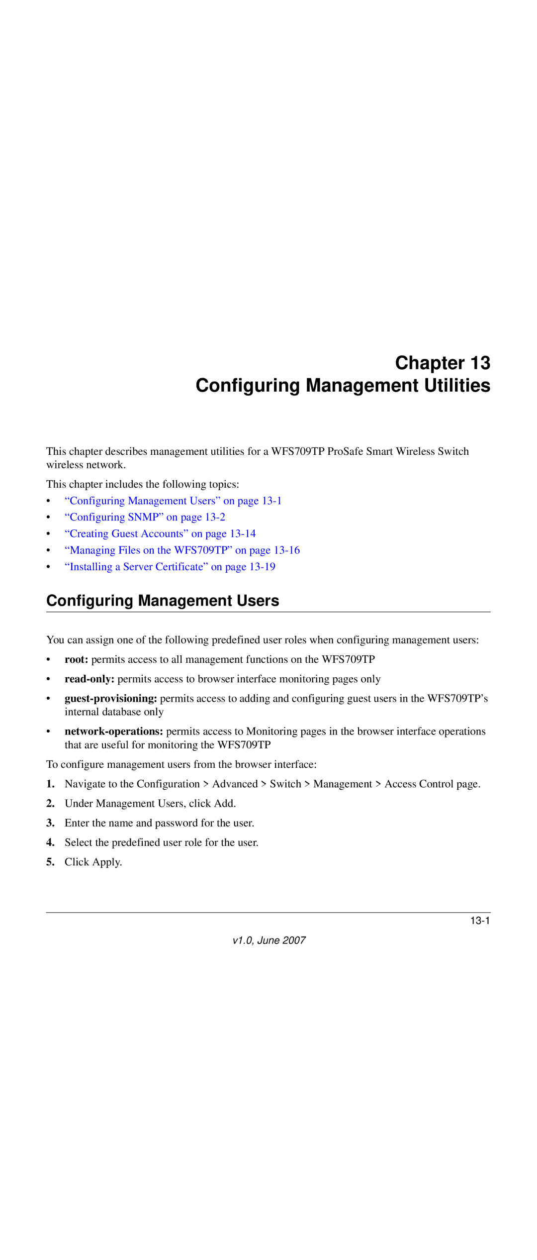 NETGEAR WFS709TP-100NAS manual Chapter Configuring Management Utilities, Configuring Management Users 