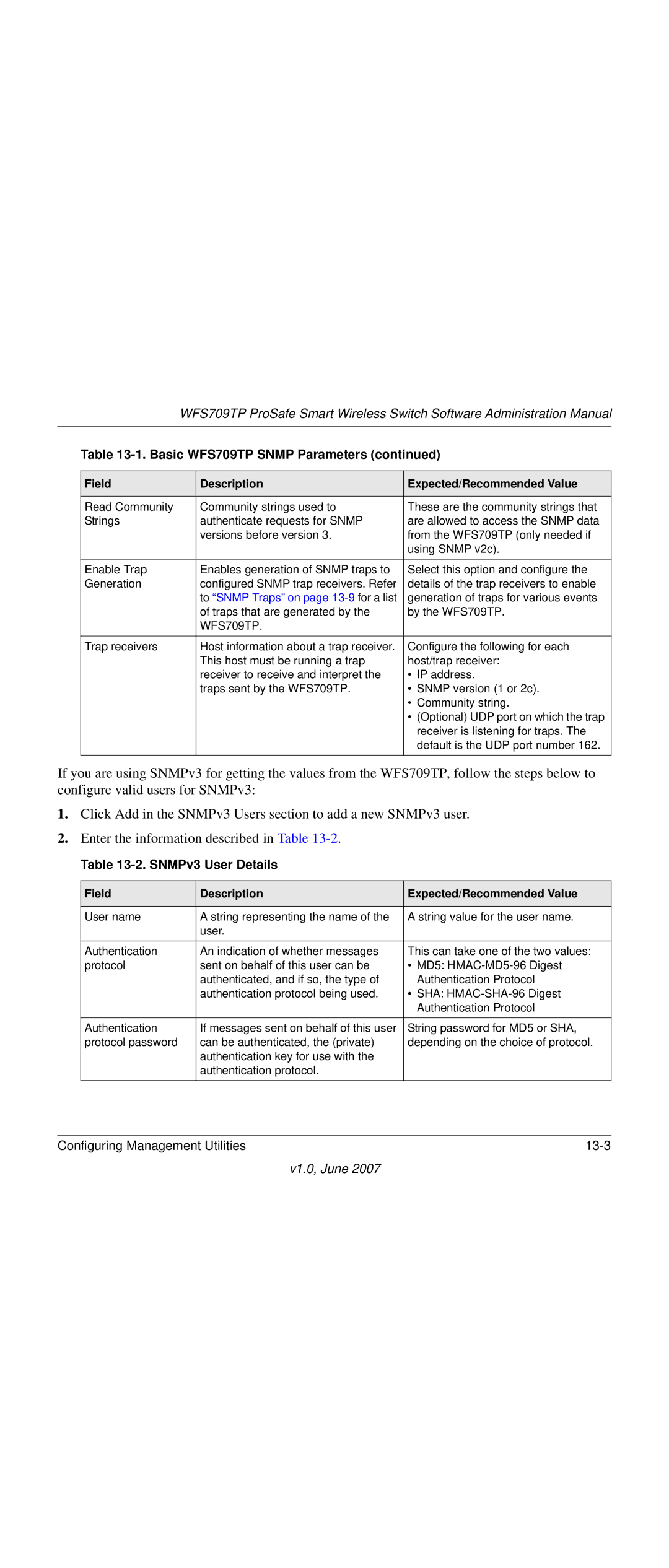 NETGEAR WFS709TP-100NAS manual SNMPv3 User Details 