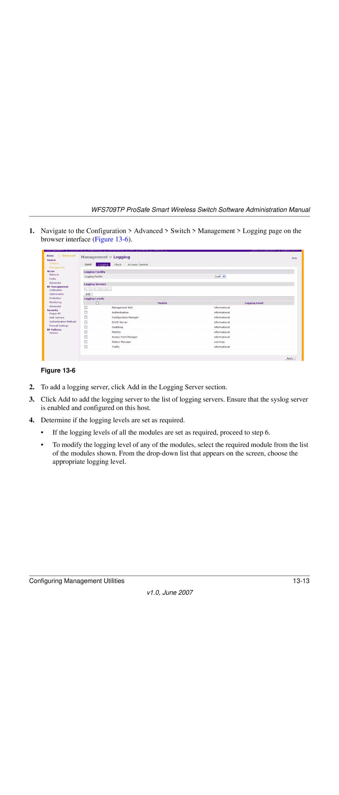 NETGEAR WFS709TP-100NAS manual Configuring Management Utilities 13-13 