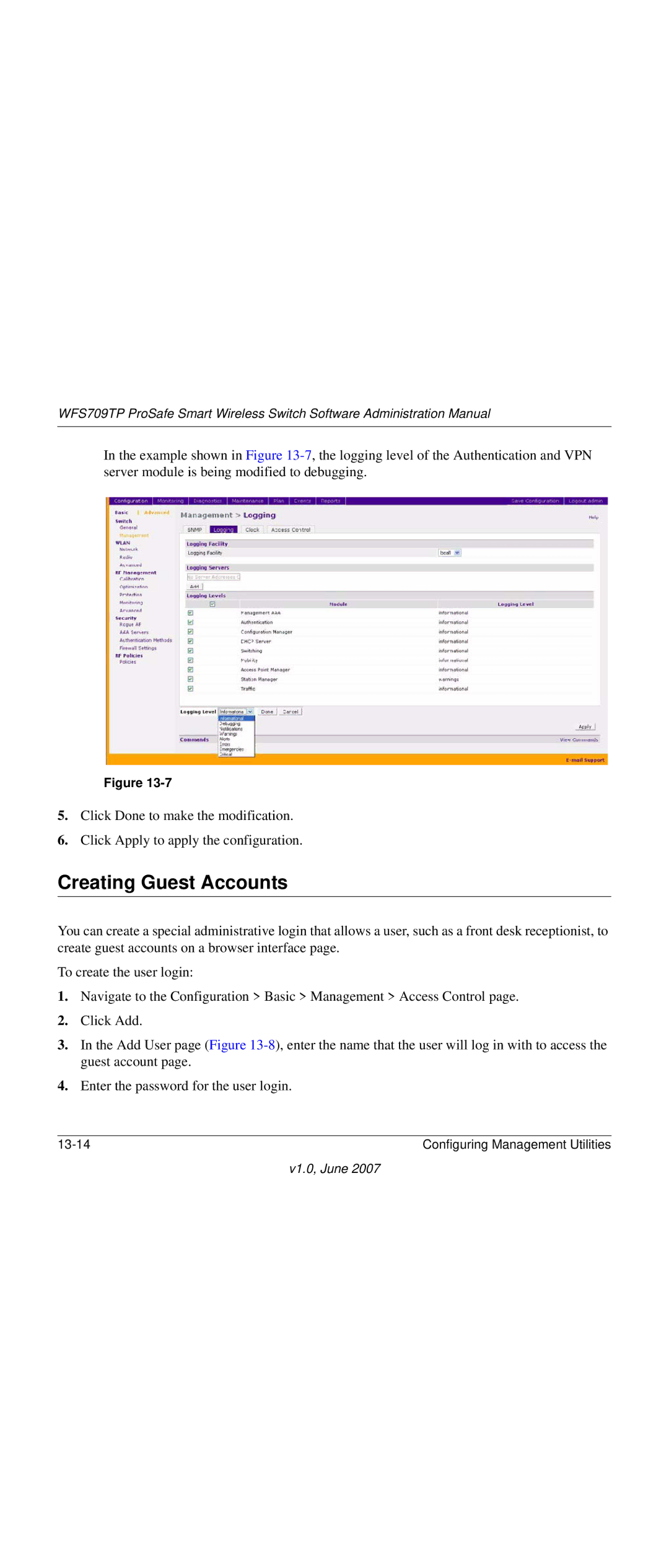 NETGEAR WFS709TP-100NAS manual Creating Guest Accounts 