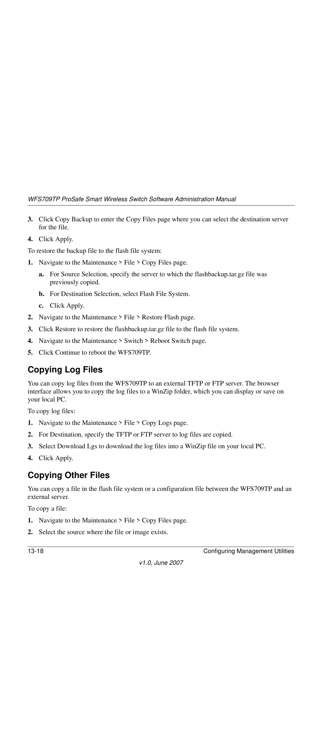 NETGEAR WFS709TP-100NAS manual Copying Log Files, Copying Other Files 