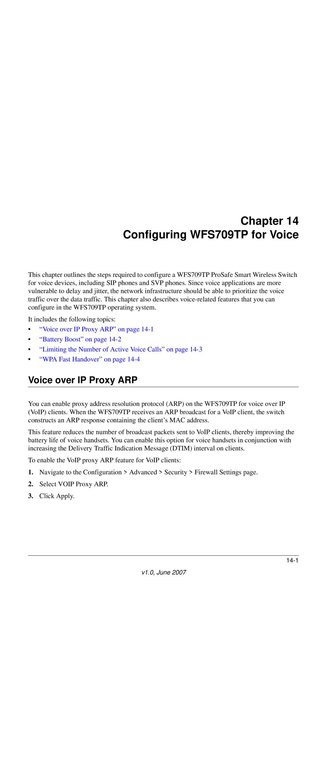 NETGEAR WFS709TP-100NAS manual Chapter Configuring WFS709TP for Voice, Voice over IP Proxy ARP 