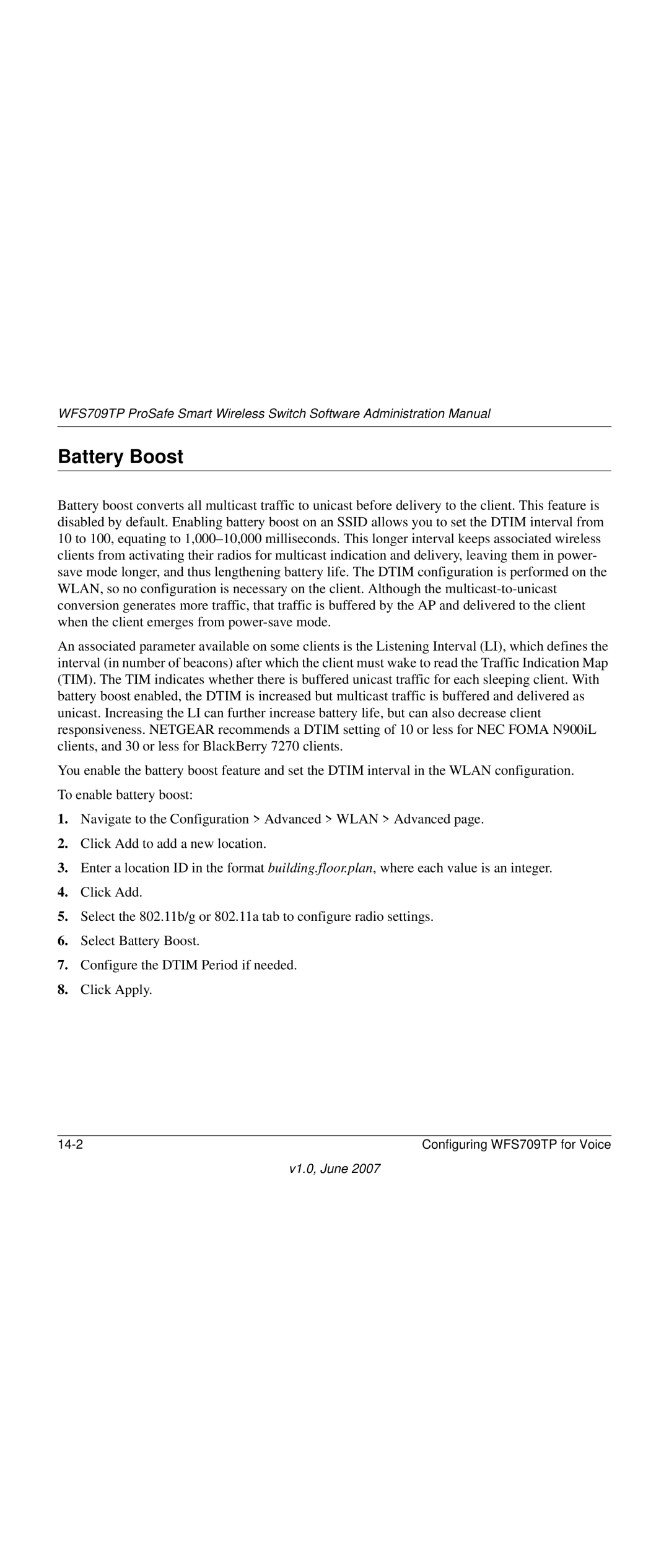 NETGEAR WFS709TP-100NAS manual Battery Boost 