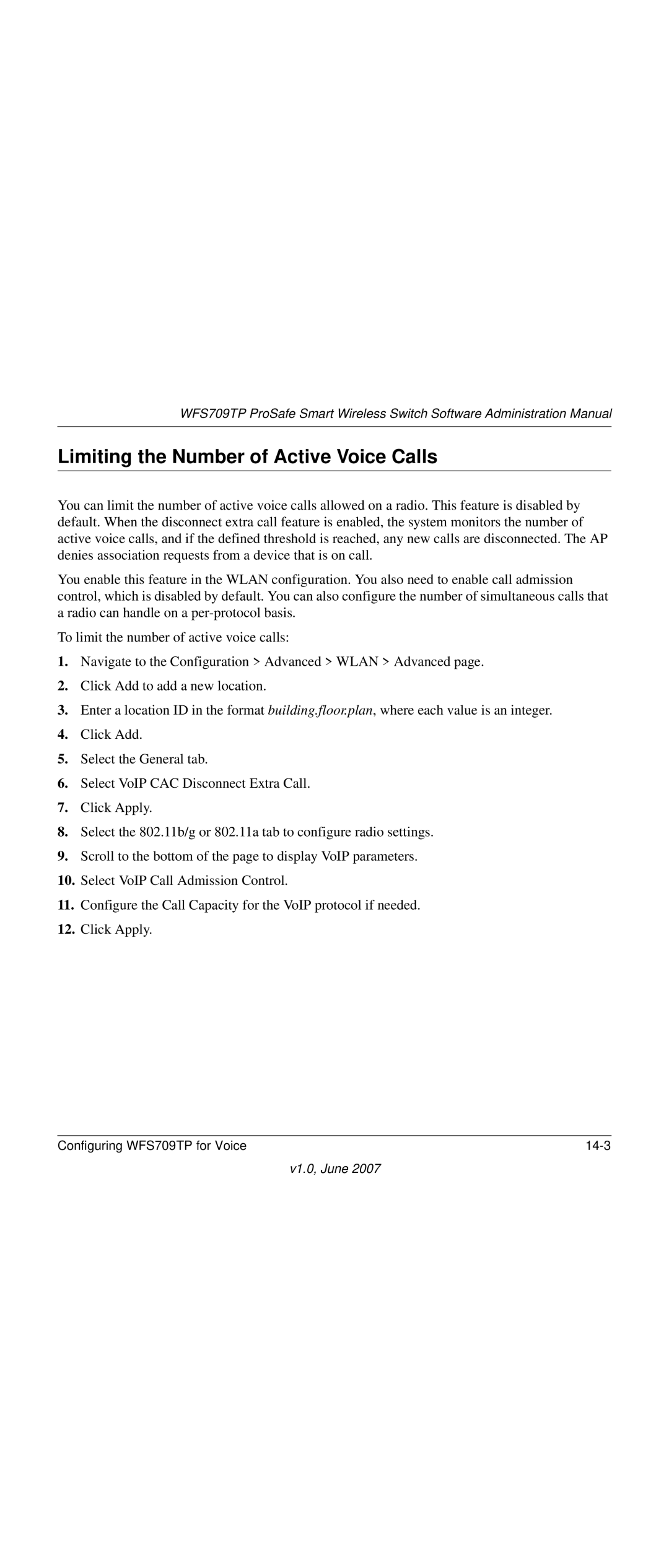 NETGEAR WFS709TP-100NAS manual Limiting the Number of Active Voice Calls 