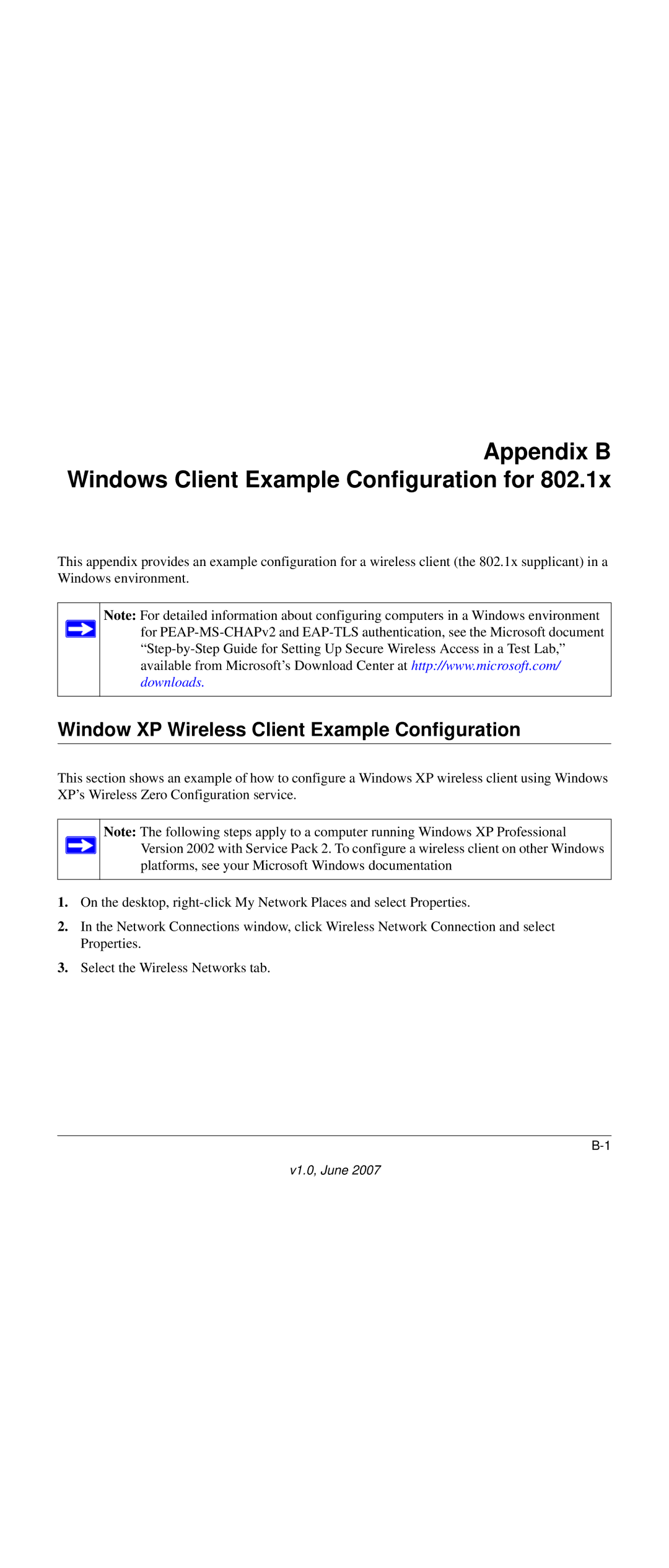 NETGEAR WFS709TP-100NAS manual Appendix B Windows Client Example Configuration for 