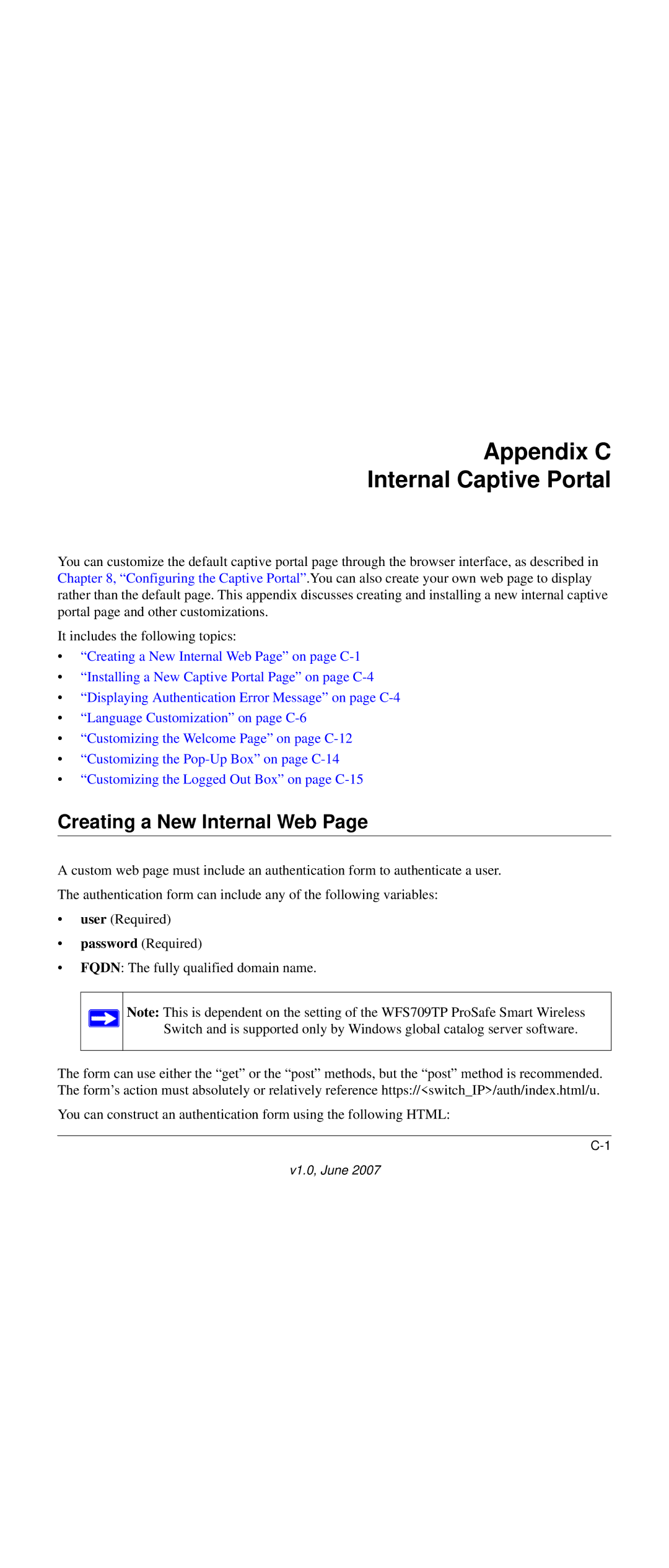 NETGEAR WFS709TP-100NAS manual Appendix C Internal Captive Portal, Creating a New Internal Web 