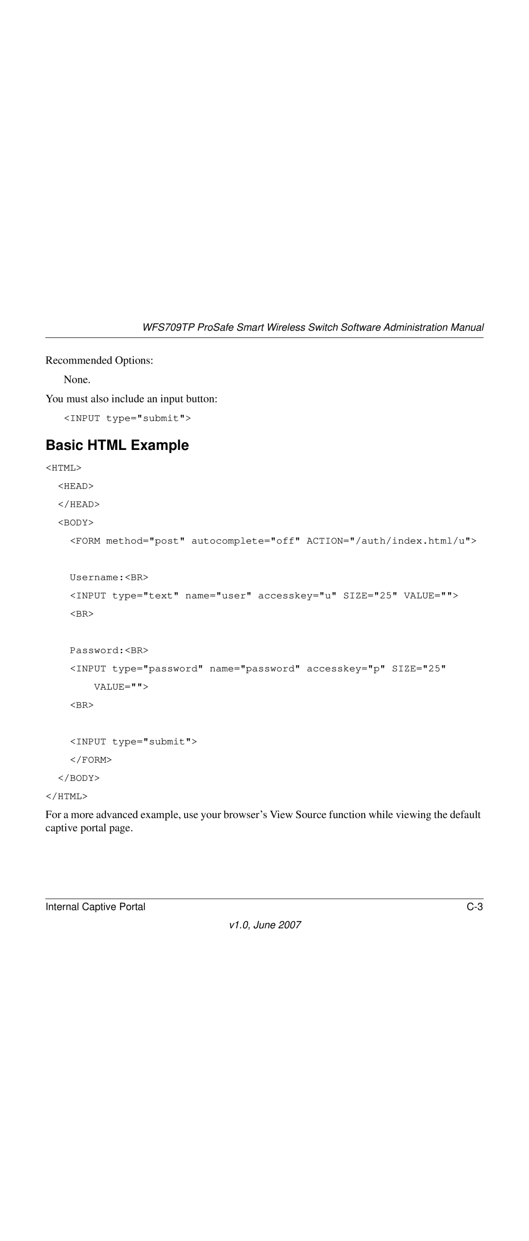 NETGEAR WFS709TP-100NAS manual Basic Html Example, Html Head Body 