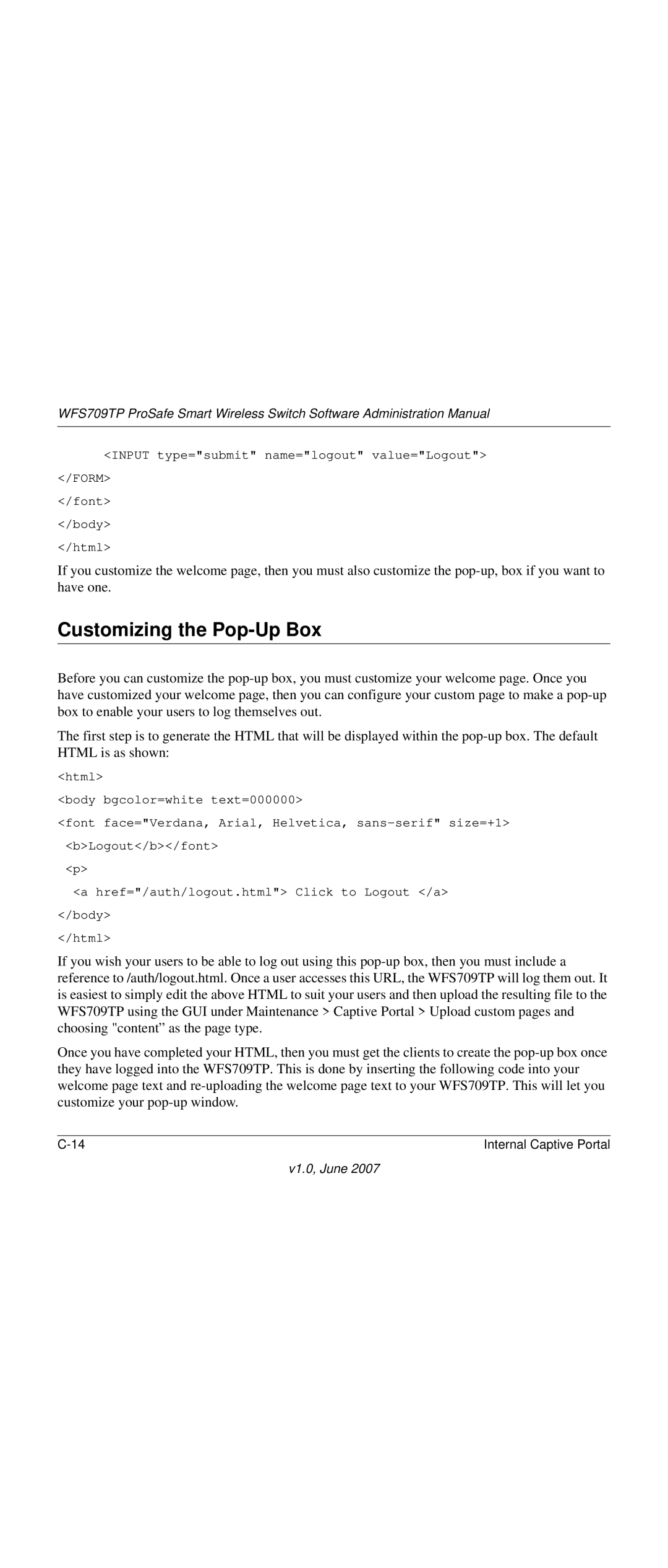 NETGEAR WFS709TP-100NAS manual Customizing the Pop-Up Box 