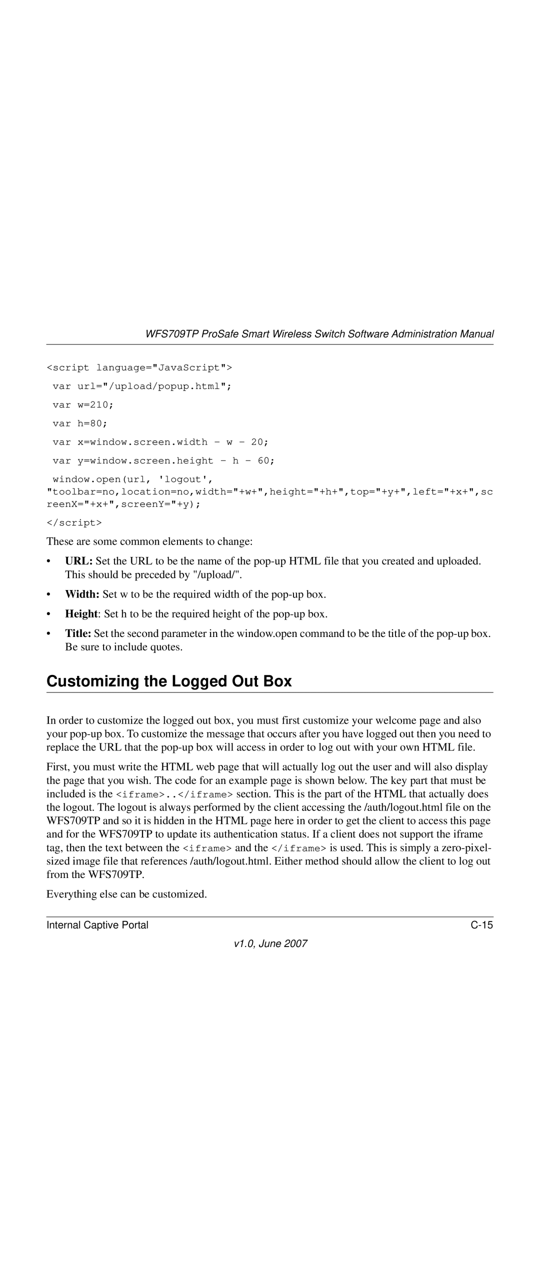 NETGEAR WFS709TP-100NAS manual Customizing the Logged Out Box 