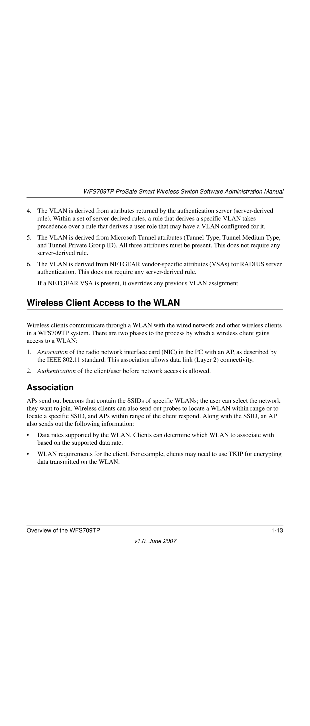 NETGEAR WFS709TP-100NAS manual Wireless Client Access to the Wlan, Association 