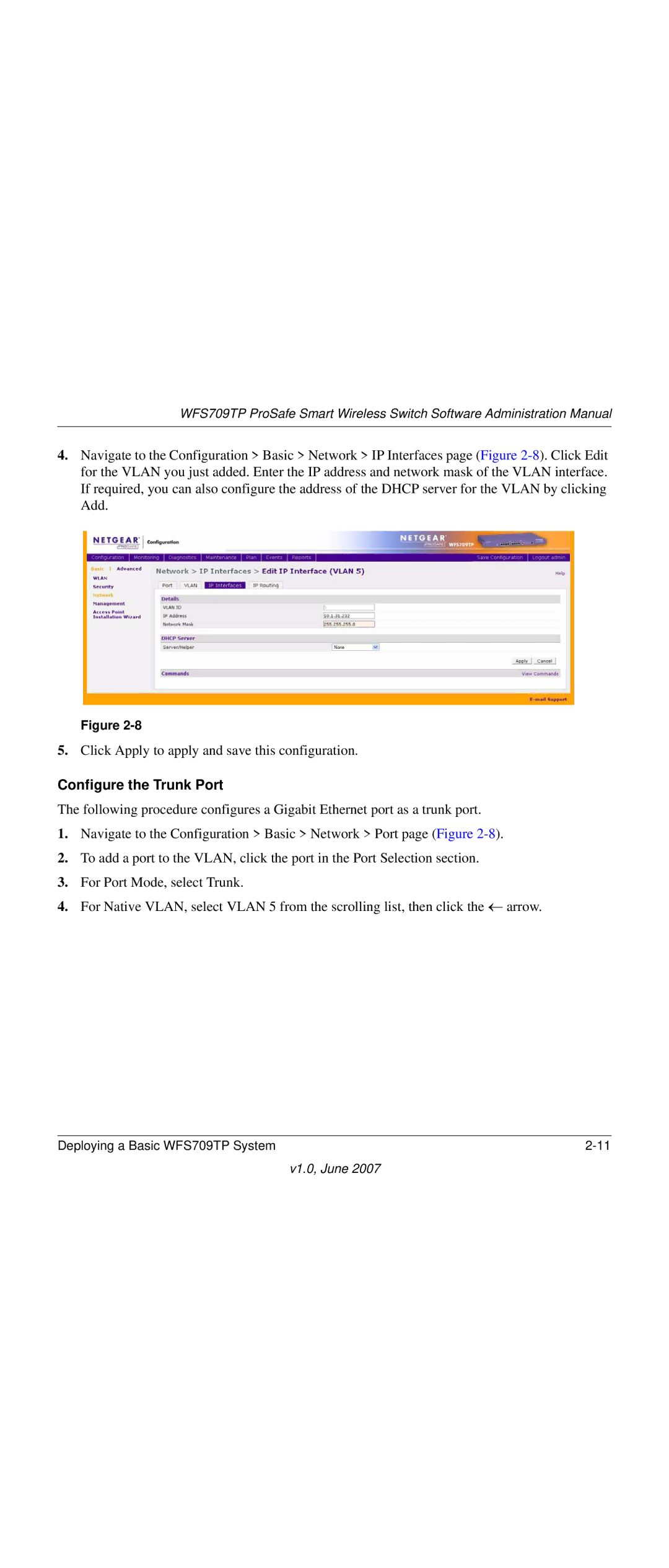 NETGEAR WFS709TP-100NAS manual Configure the Trunk Port 