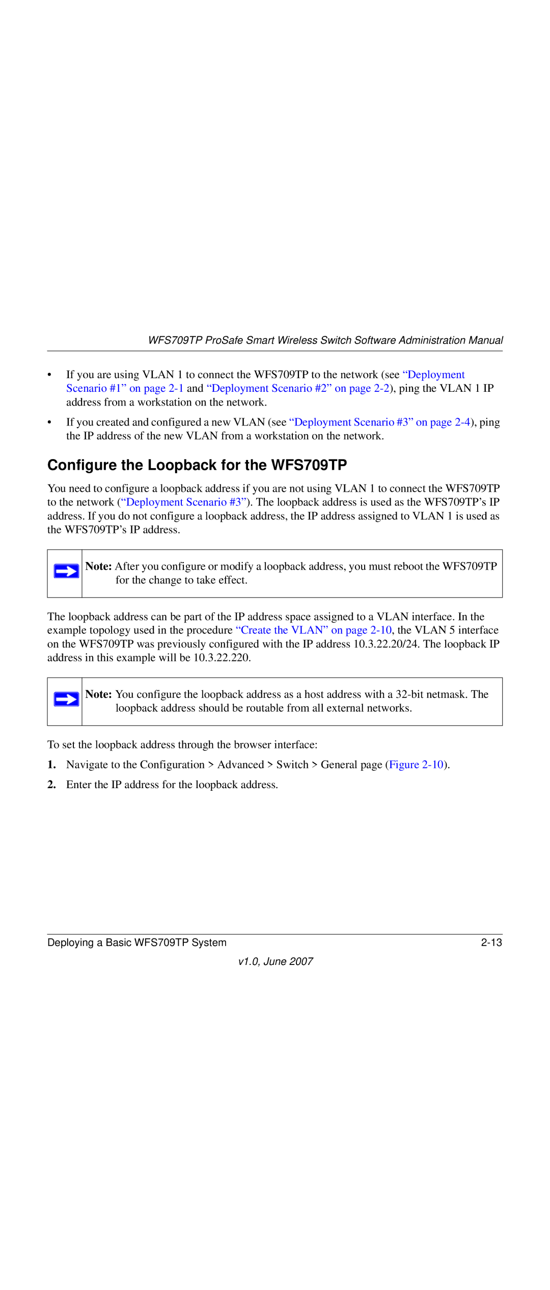 NETGEAR WFS709TP-100NAS manual Configure the Loopback for the WFS709TP 