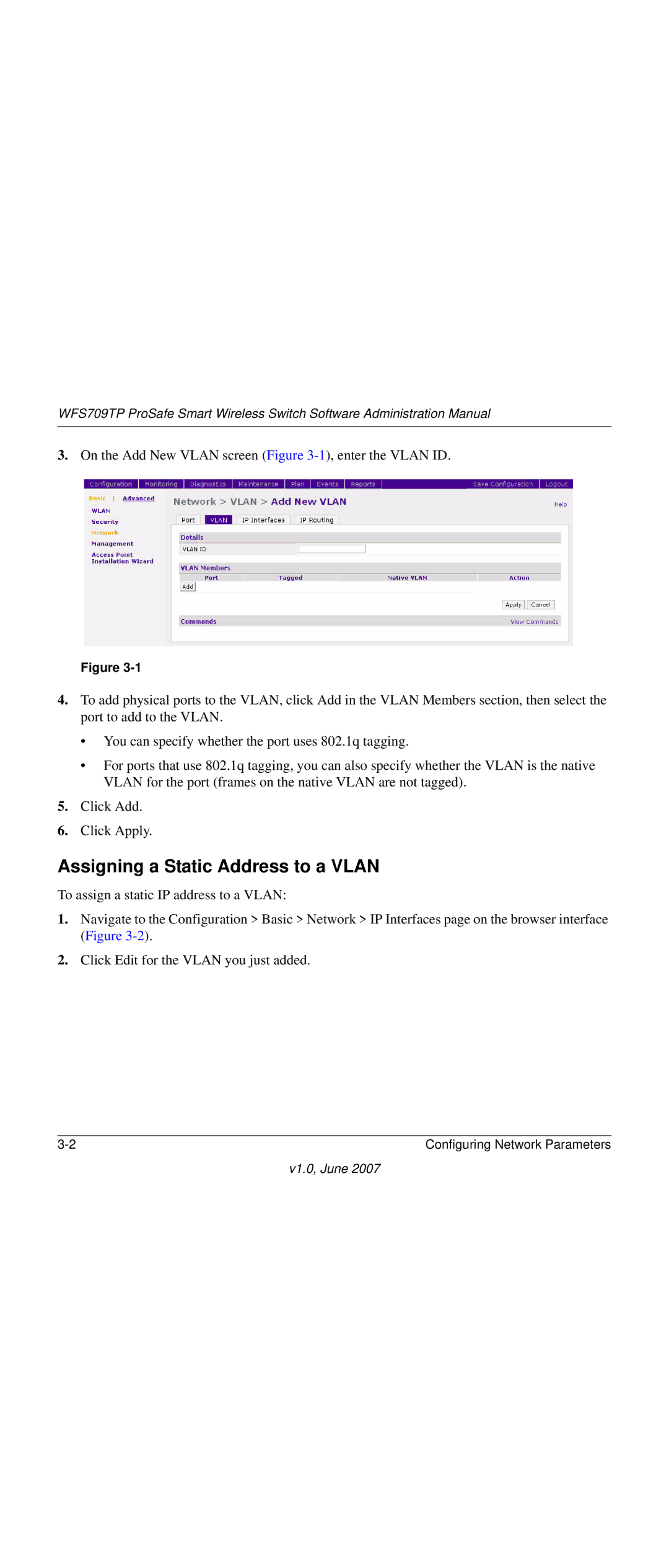 NETGEAR WFS709TP-100NAS manual Assigning a Static Address to a Vlan 