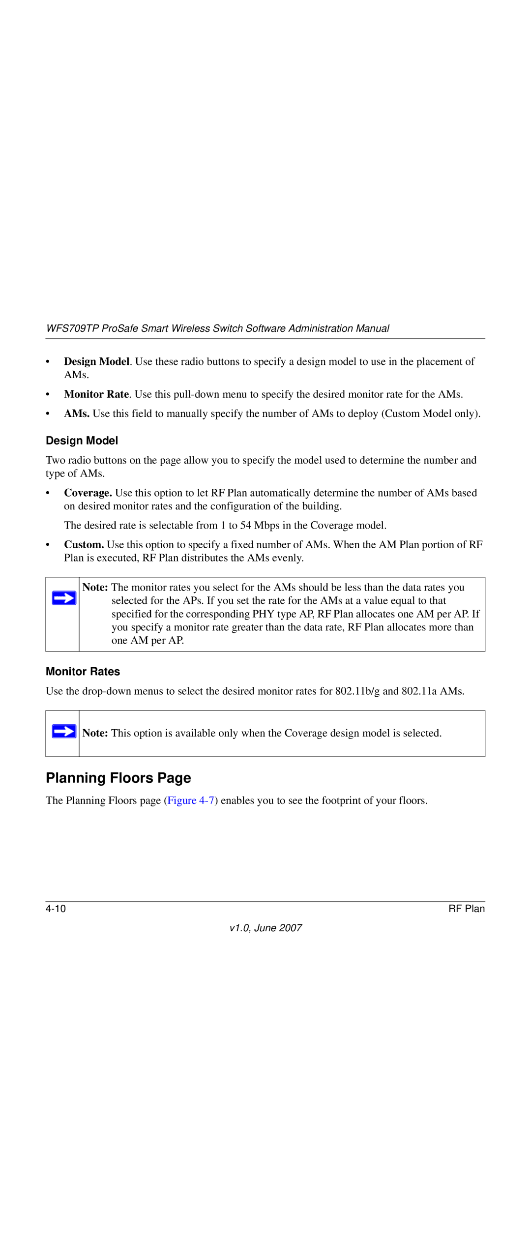 NETGEAR WFS709TP-100NAS manual Planning Floors, Monitor Rates 