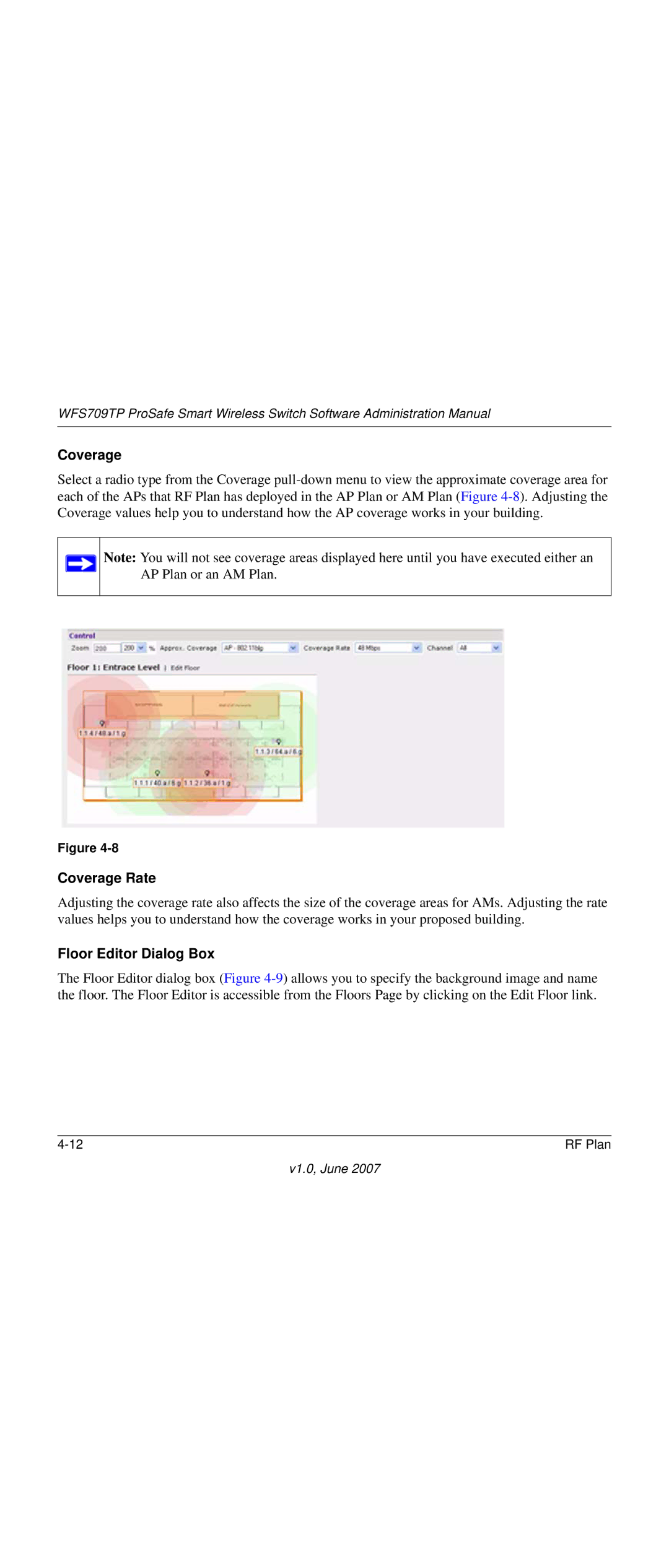 NETGEAR WFS709TP-100NAS manual Coverage Rate, Floor Editor Dialog Box 