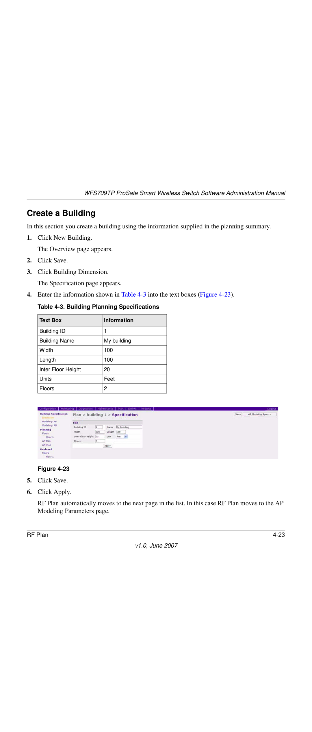 NETGEAR WFS709TP-100NAS manual Create a Building, Building Planning Specifications, Text Box Information 