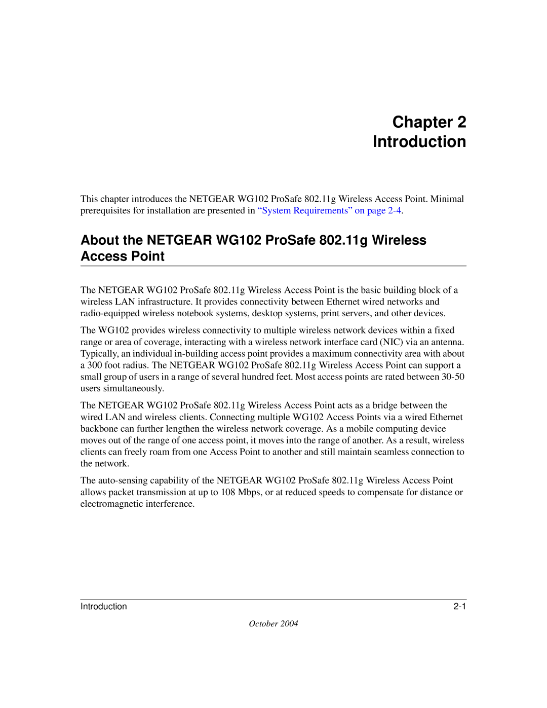 NETGEAR WG102 manual Chapter Introduction 