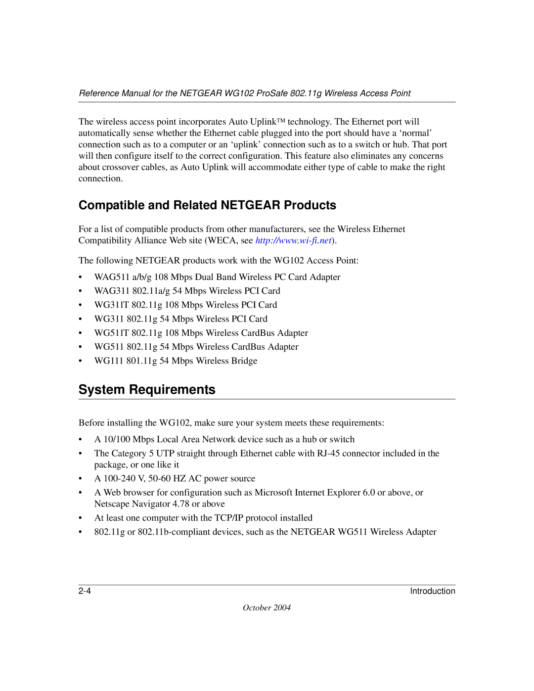 NETGEAR WG102 manual System Requirements, Compatible and Related Netgear Products 