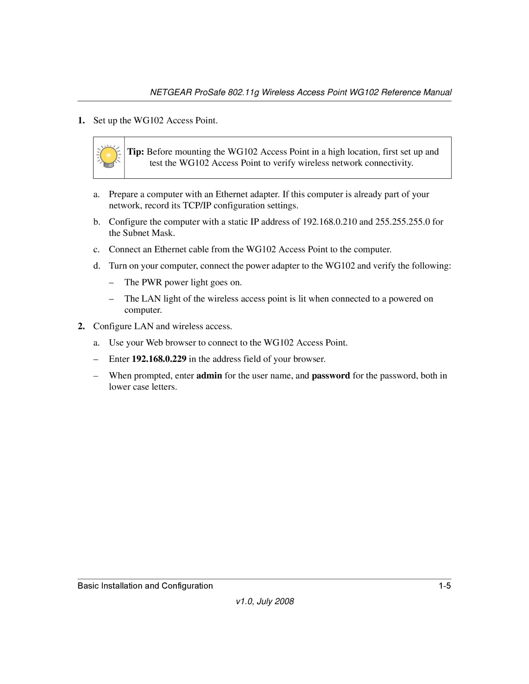 NETGEAR WG102NA manual V1.0, July 