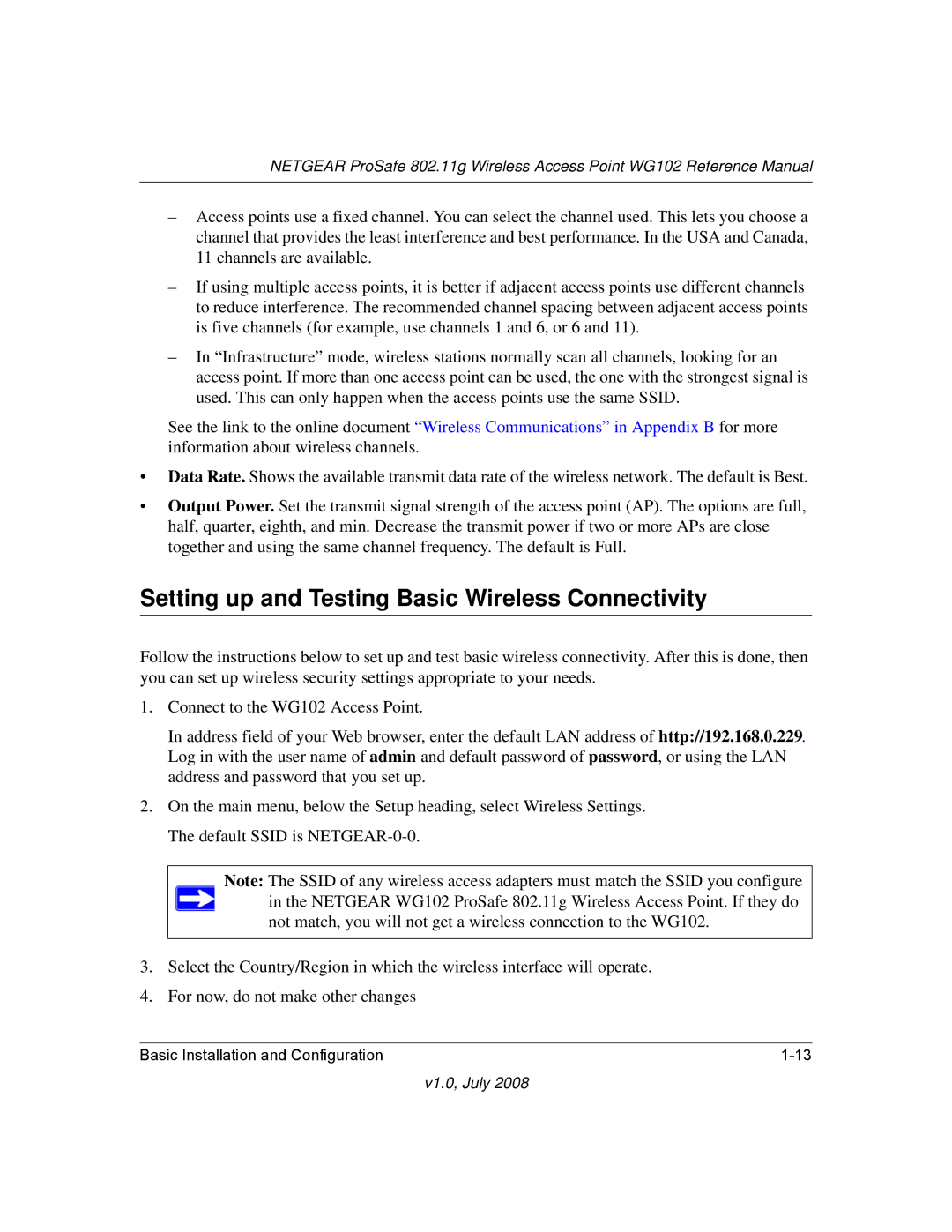 NETGEAR WG102NA manual Setting up and Testing Basic Wireless Connectivity 