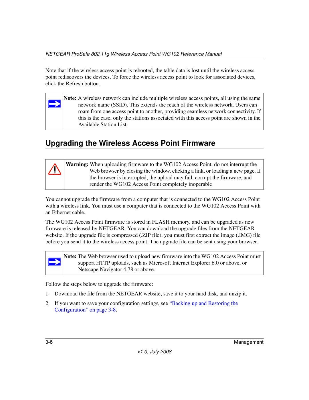 NETGEAR WG102NA manual Upgrading the Wireless Access Point Firmware 