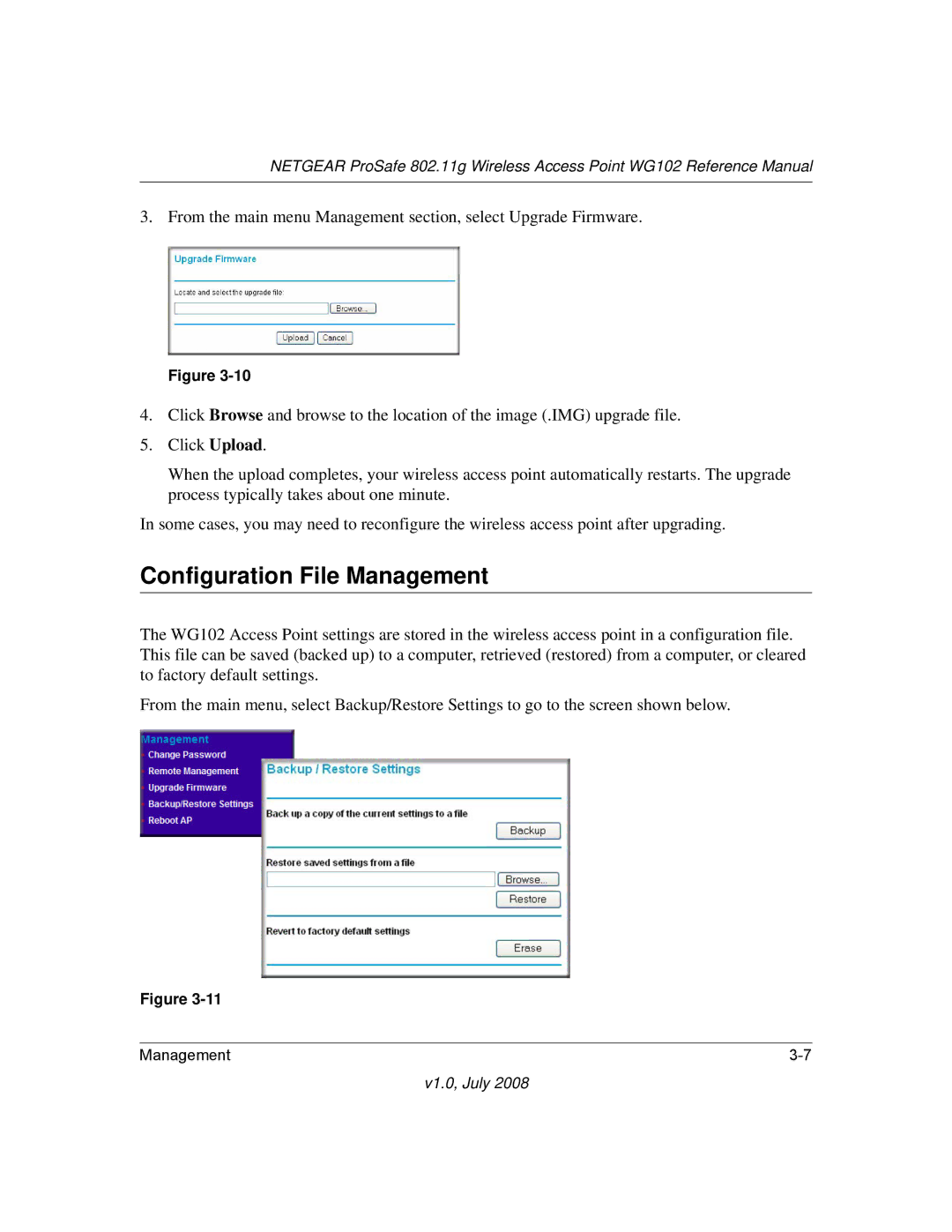 NETGEAR WG102NA manual Configuration File Management 