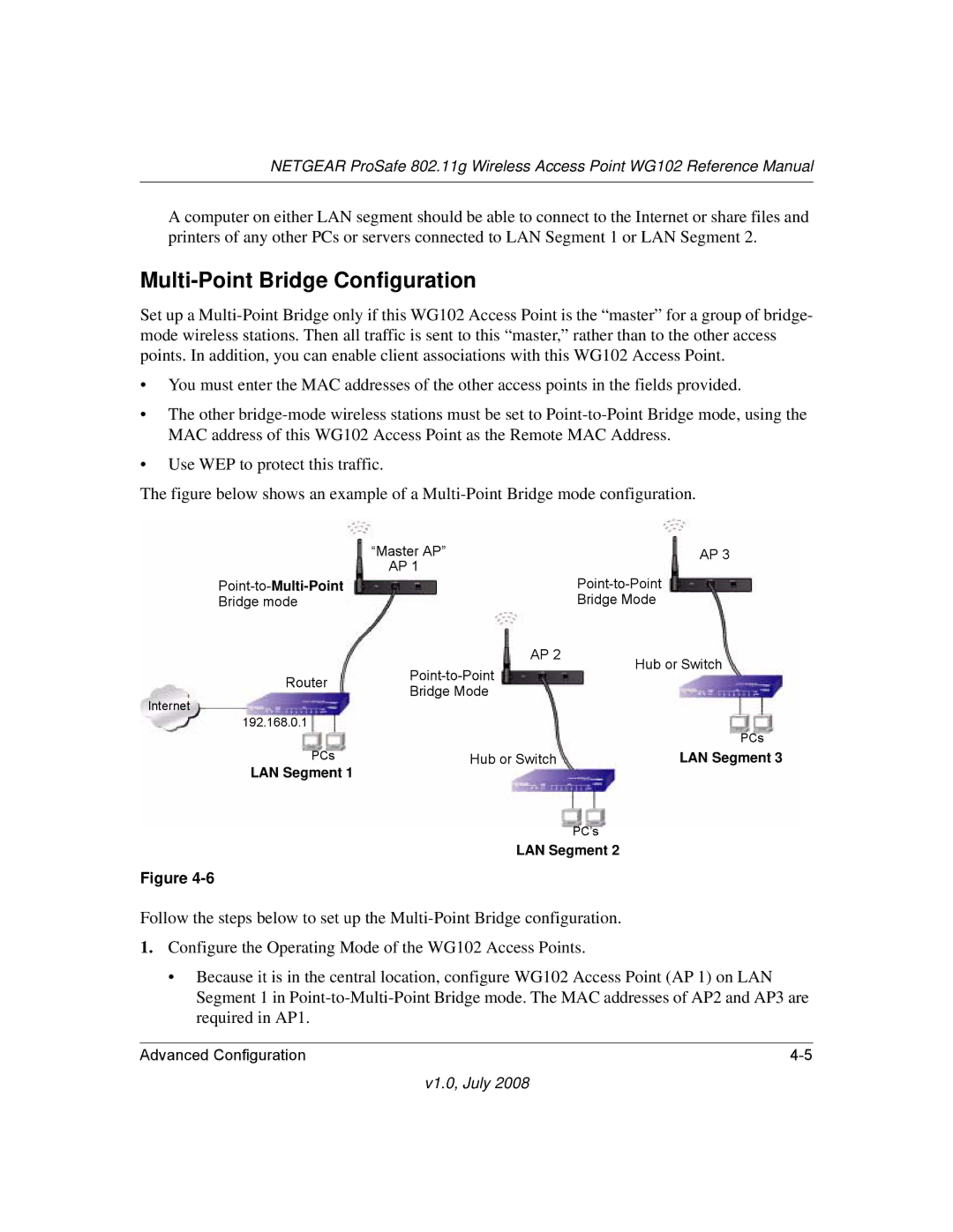 NETGEAR WG102NA manual Multi-Point Bridge Configuration, Point-to-Multi-Point 