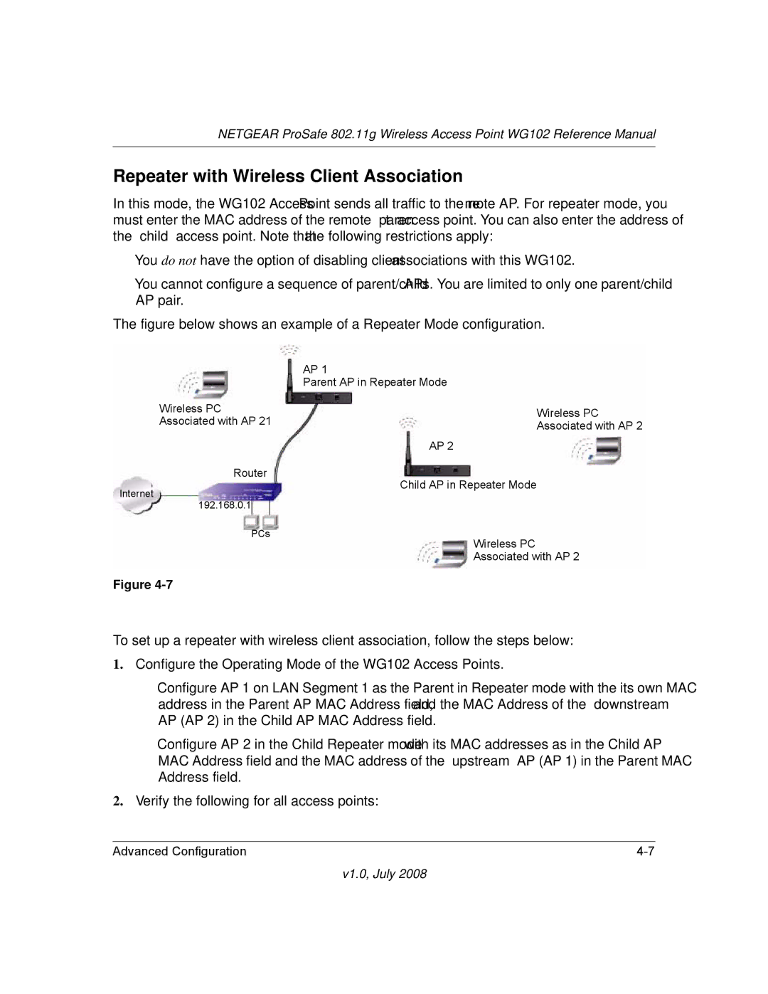 NETGEAR WG102NA manual Repeater with Wireless Client Association 