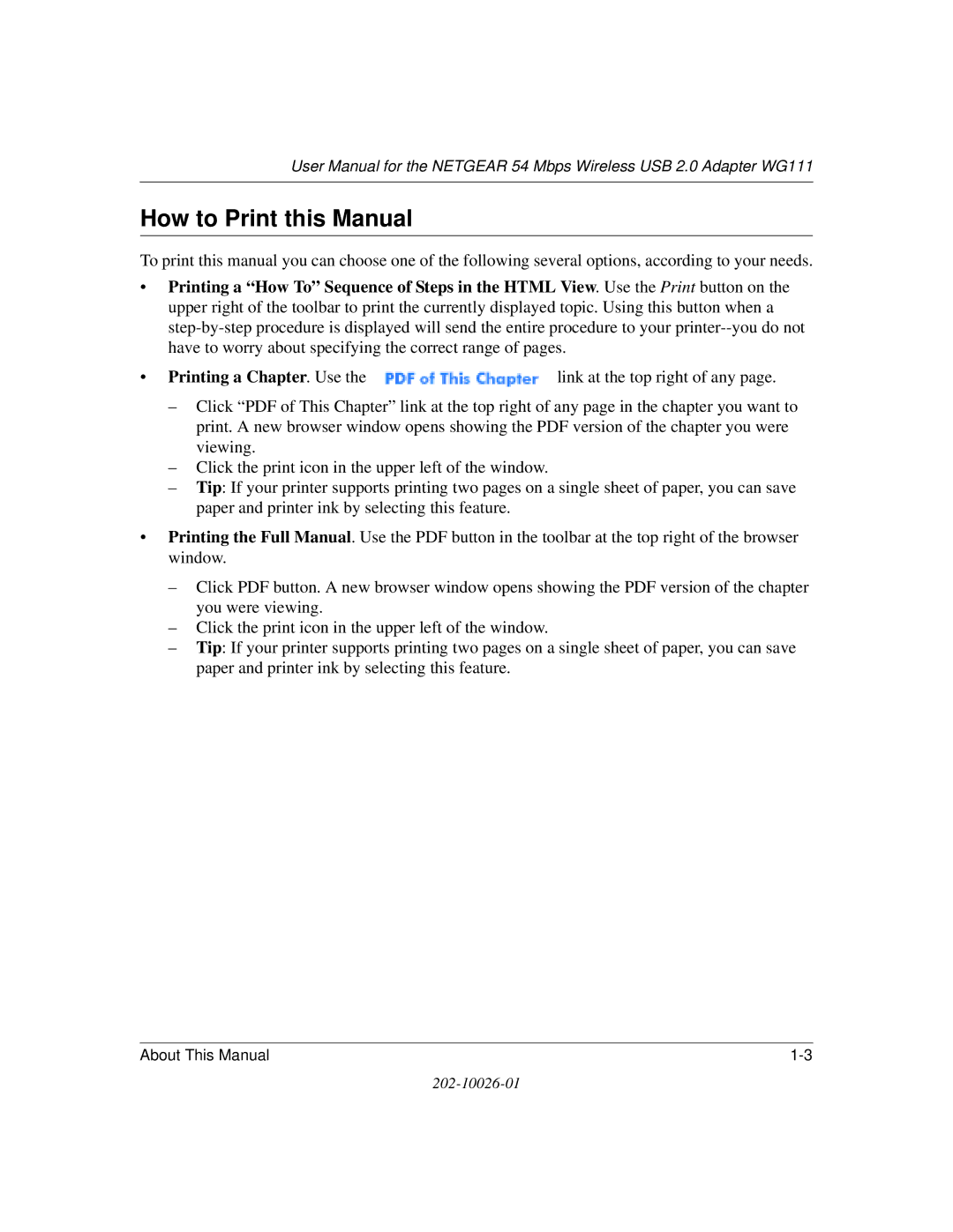 NETGEAR WG111 user manual How to Print this Manual 