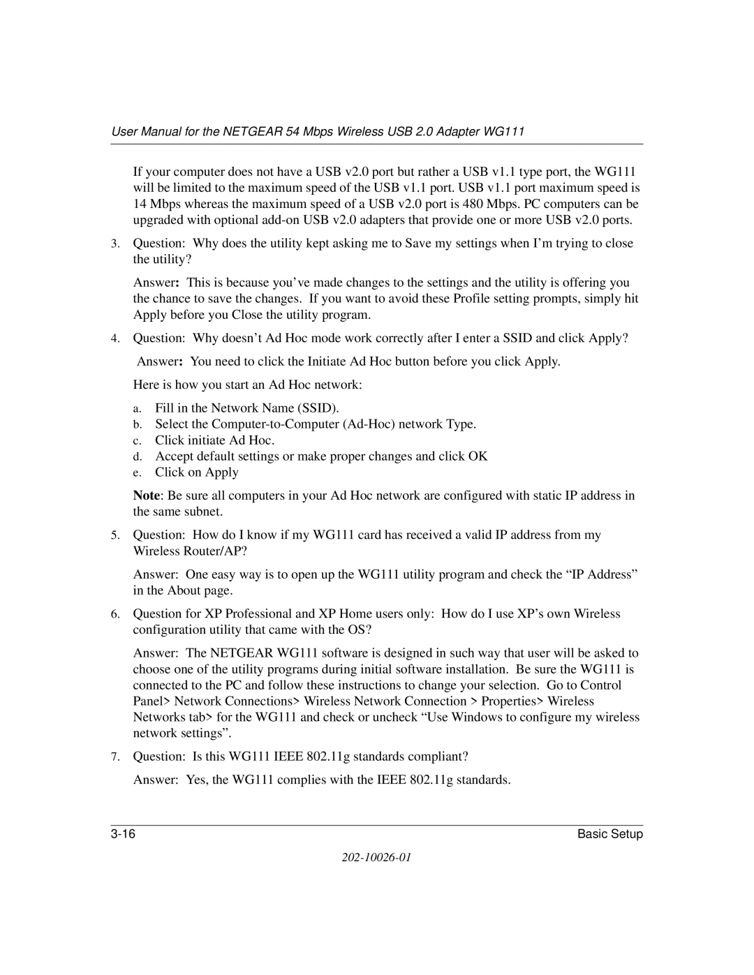 NETGEAR WG111 user manual Basic Setup 