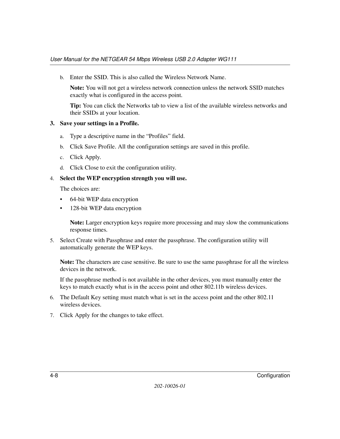 NETGEAR WG111 user manual Save your settings in a Profile 