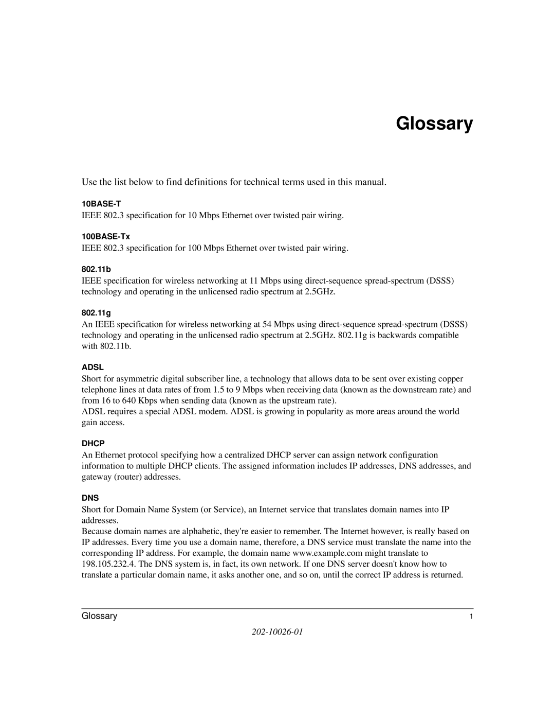 NETGEAR WG111 user manual Glossary 