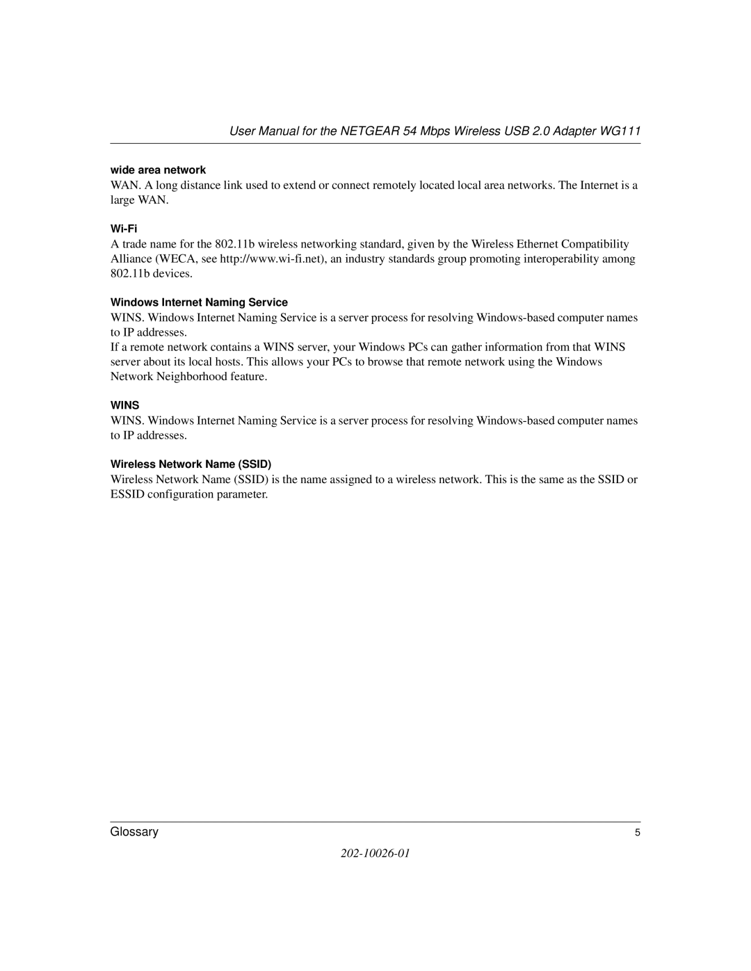 NETGEAR WG111 user manual Wins 