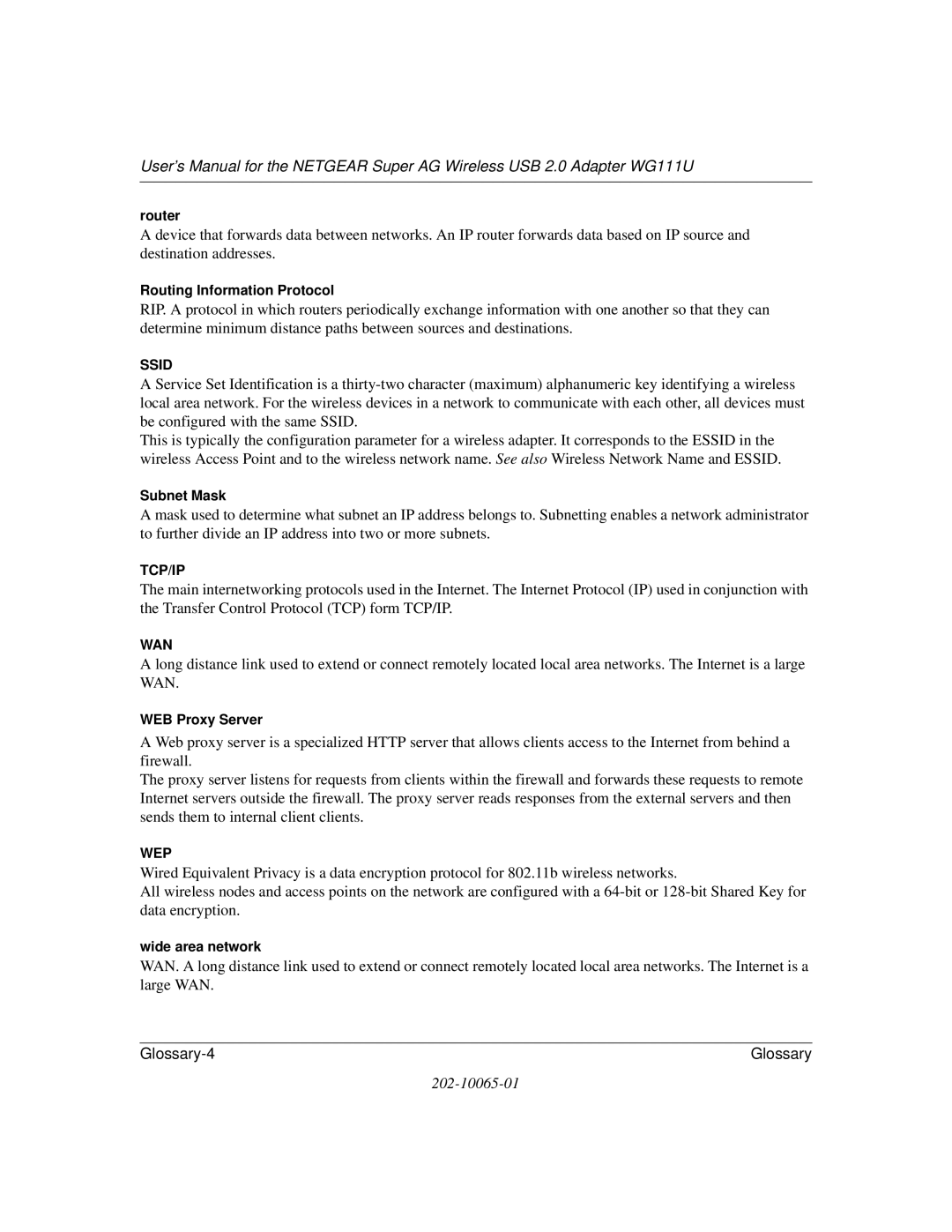 NETGEAR WG111U user manual Glossary-4 