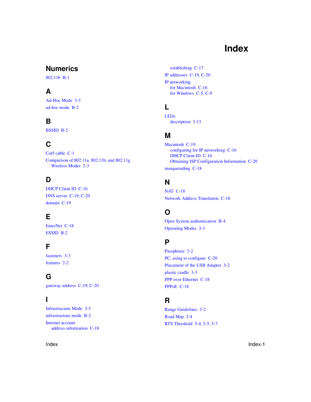 NETGEAR WG111U user manual Index, Numerics 