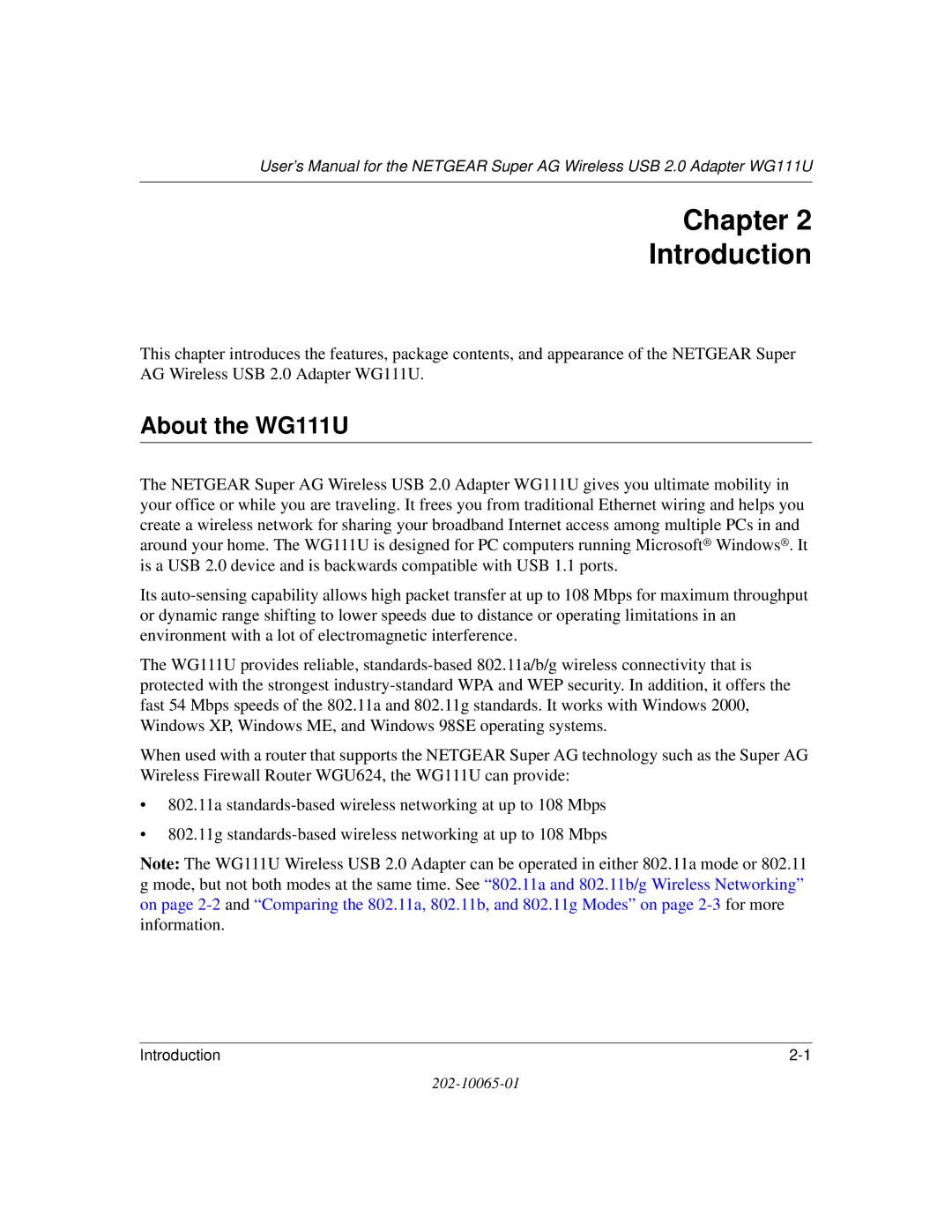 NETGEAR user manual Chapter Introduction, About the WG111U 