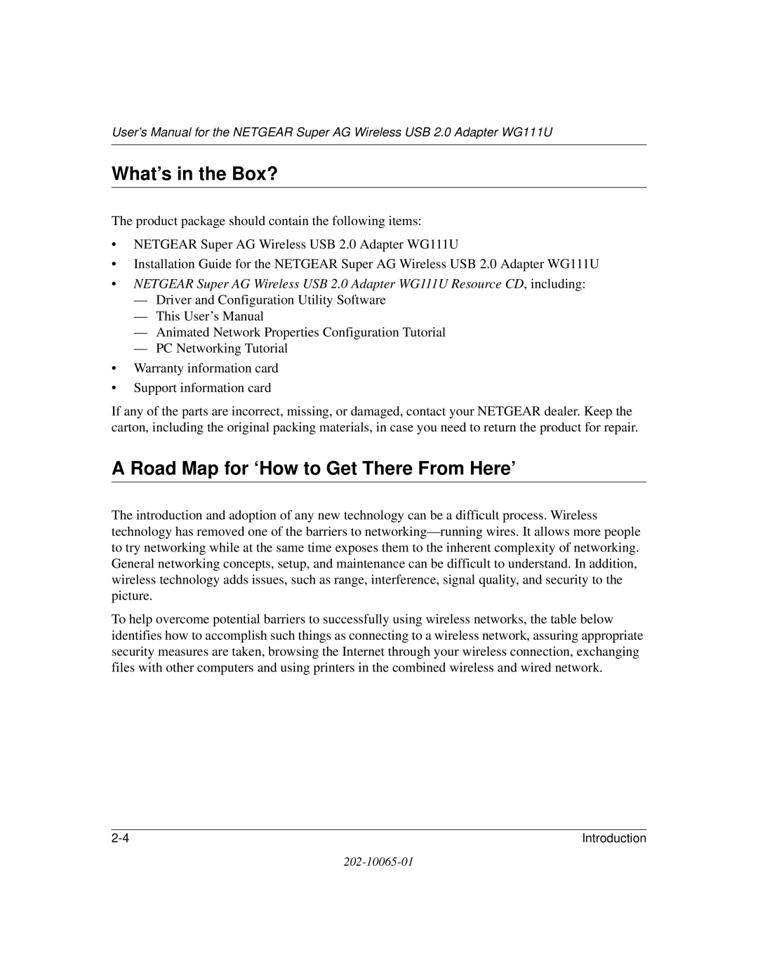 NETGEAR WG111U user manual What’s in the Box?, Road Map for ‘How to Get There From Here’ 