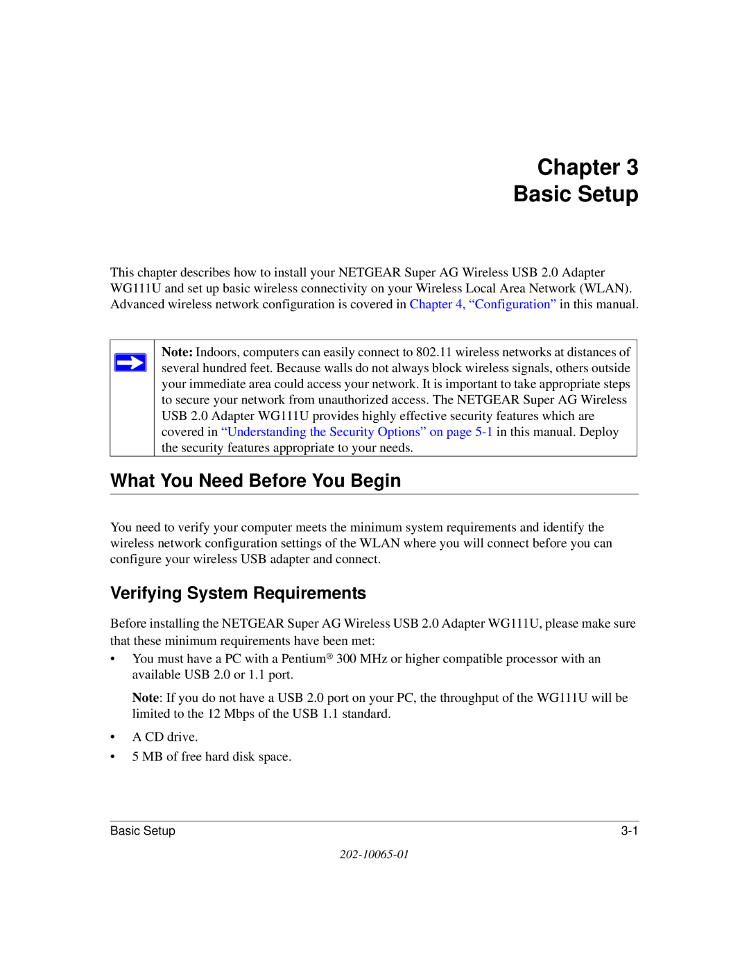 NETGEAR WG111U user manual Chapter Basic Setup, What You Need Before You Begin, Verifying System Requirements 