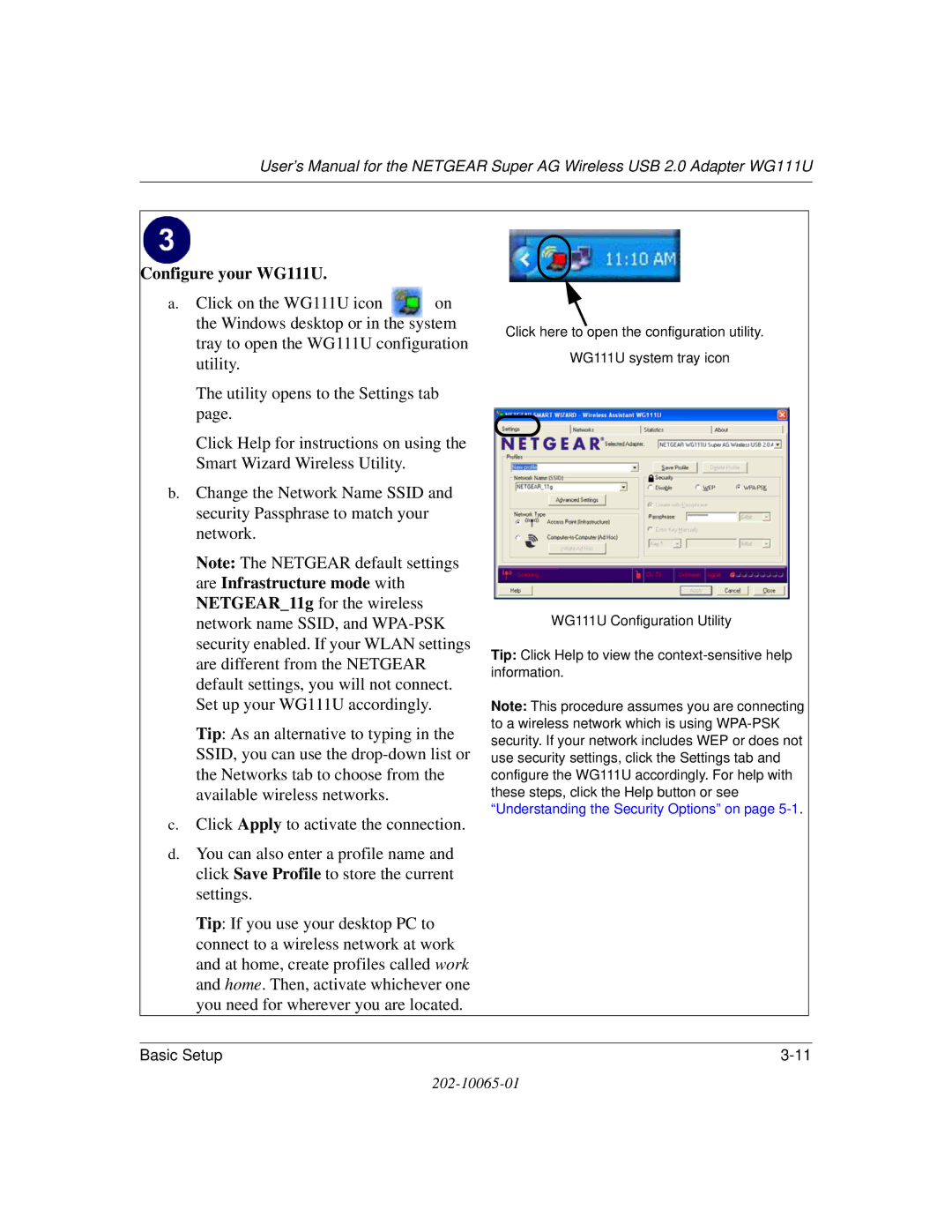 NETGEAR user manual Configure your WG111U 