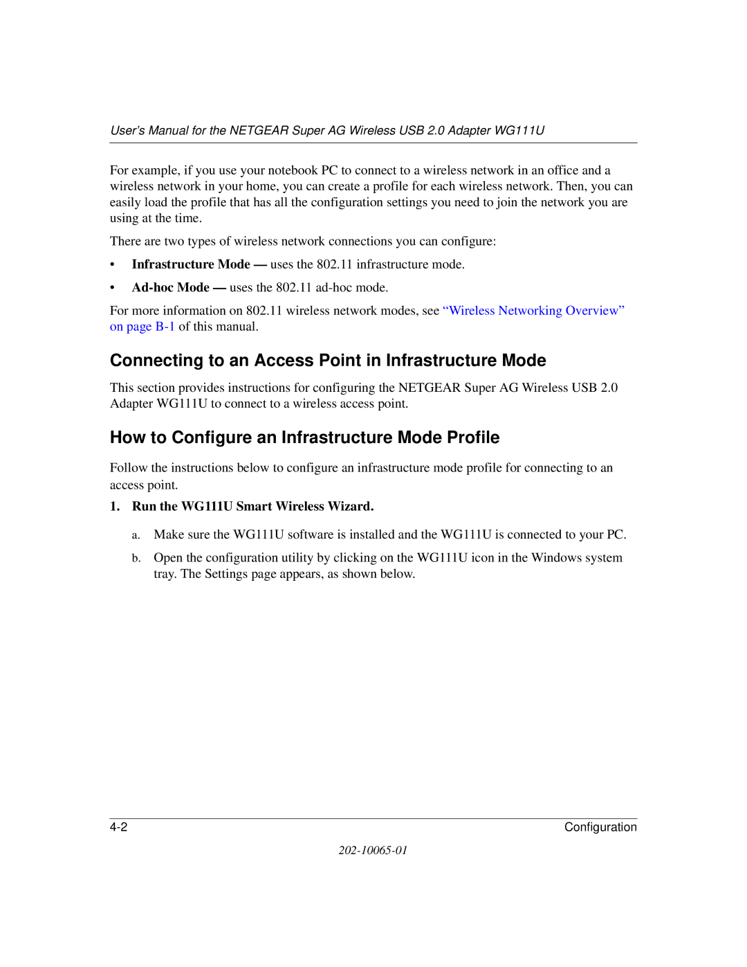 NETGEAR WG111U Connecting to an Access Point in Infrastructure Mode, How to Configure an Infrastructure Mode Profile 