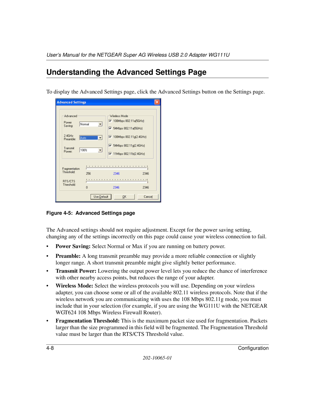 NETGEAR WG111U user manual Understanding the Advanced Settings 